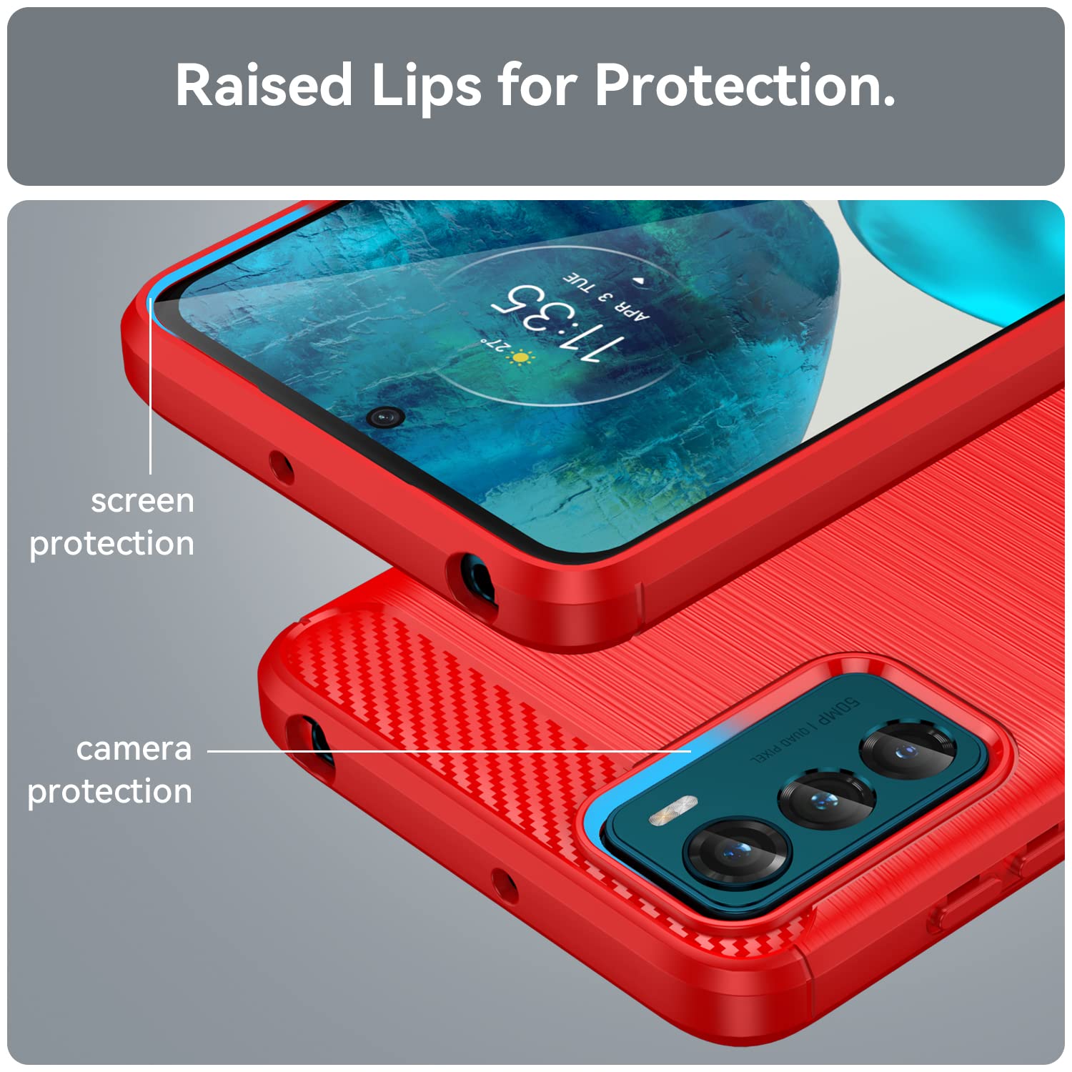 Custodia 3 In 1 Per Motorola Moto G42 - Cover Protettiva Con Ante Anteriore E Retro A Due Strati, Rosso, Supporta Ricarica Wireless