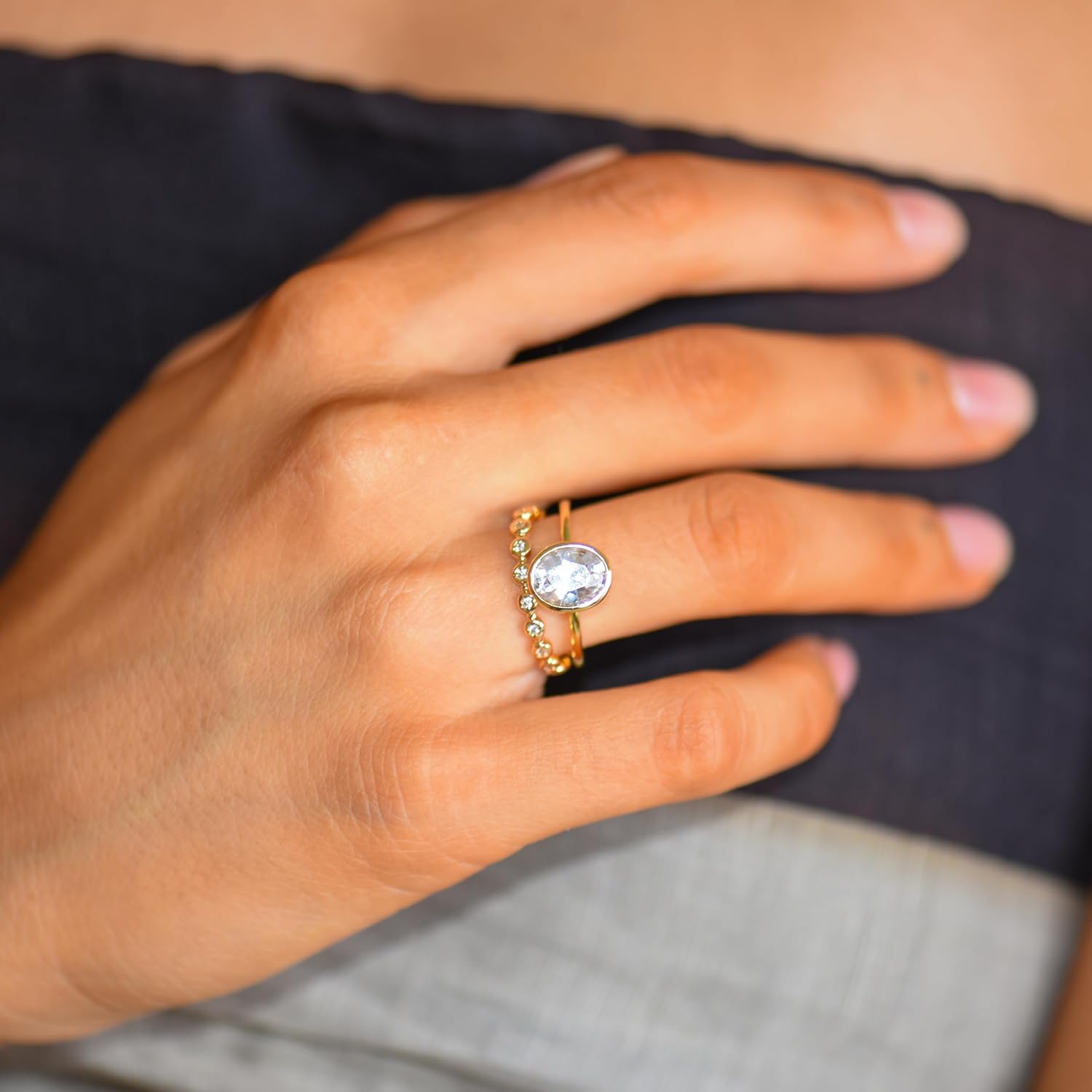 espere 2 Carat Bezel Set Solitaire Enagement Ring | Oval Cut CZ Promise Simple Bridal Ring