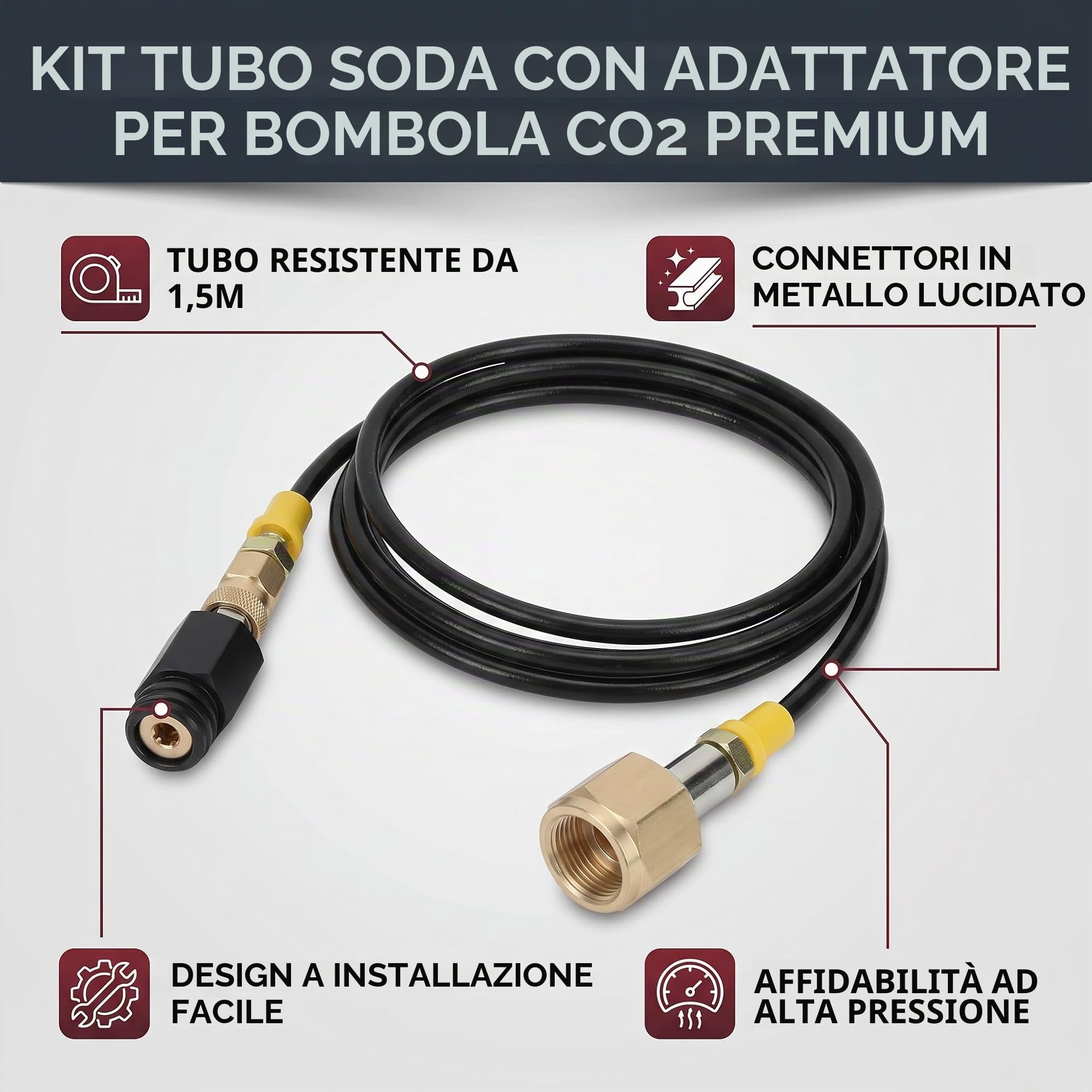 Adattatore CO2 Tubo per Soda, Prestazioni stabili alta affidabilità Resistente alla ruggine lunga durata Kit W21.8-14 DIN477 per sistemi gasatura birra bevande