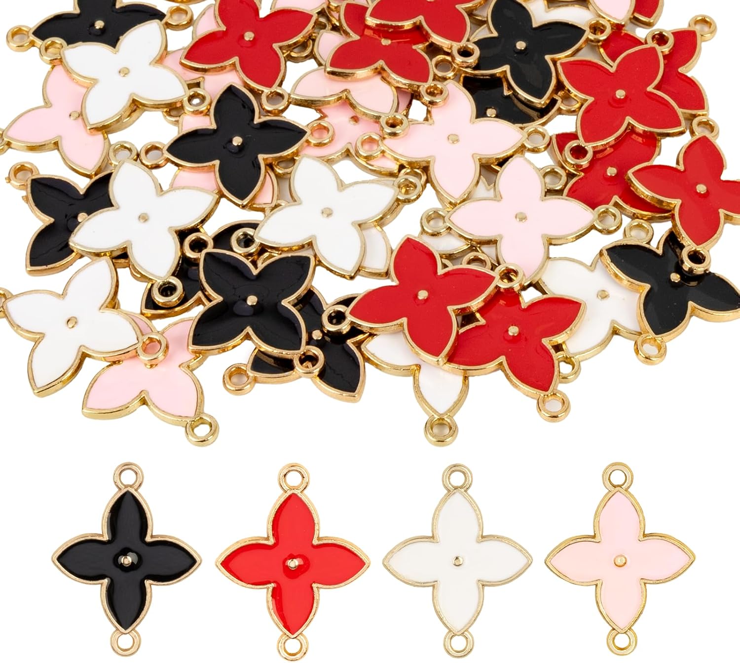 40 Pcs Lucky Four Leaf Clover Charms Pendants,Connector Charms for Jewelry Making Necklaces Bracelets and Earrings (Colour Mixture)