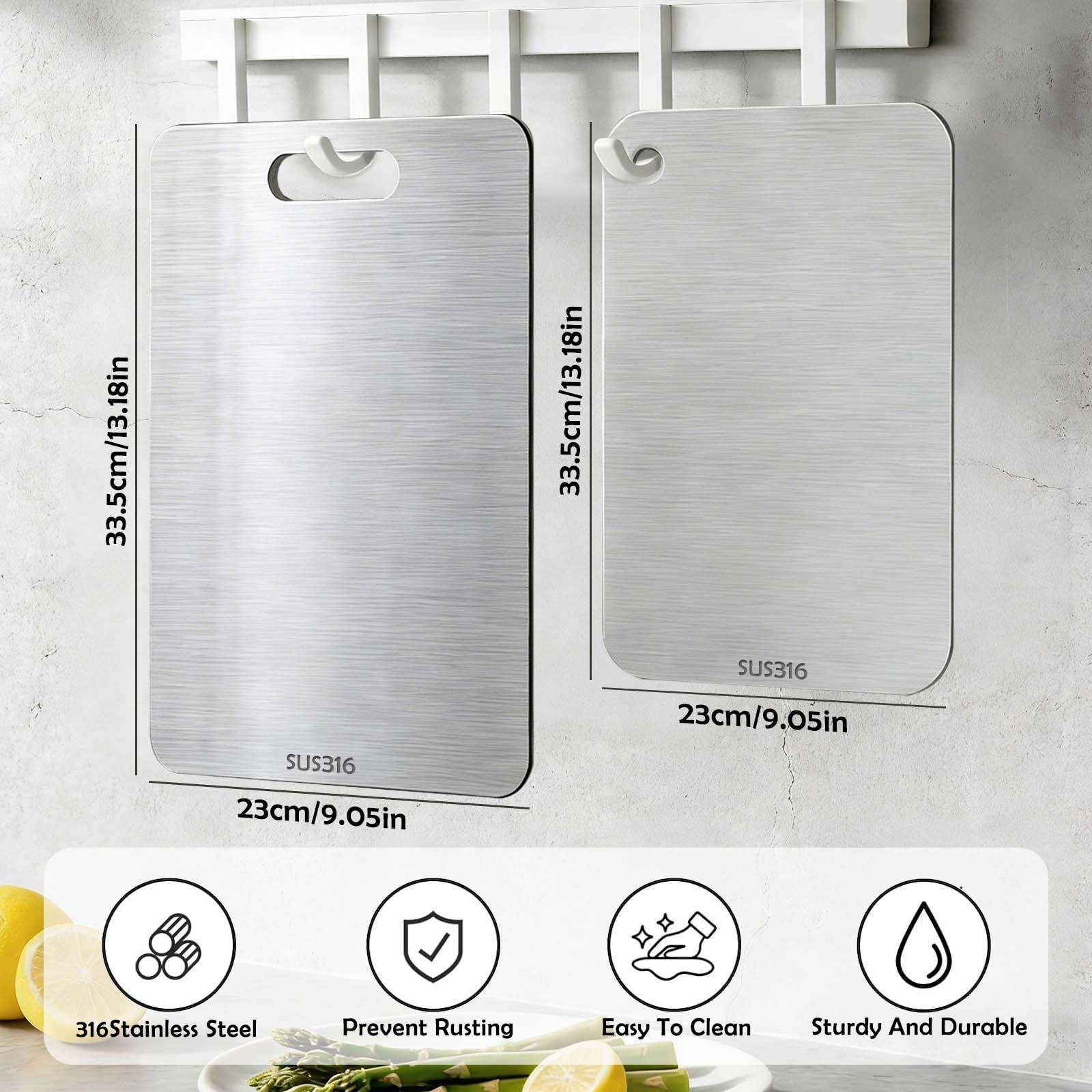 Planche à Découper Double Face Inox & Paille De Blé  Funnity - Rainure à Jus, Lave-Vaisselle