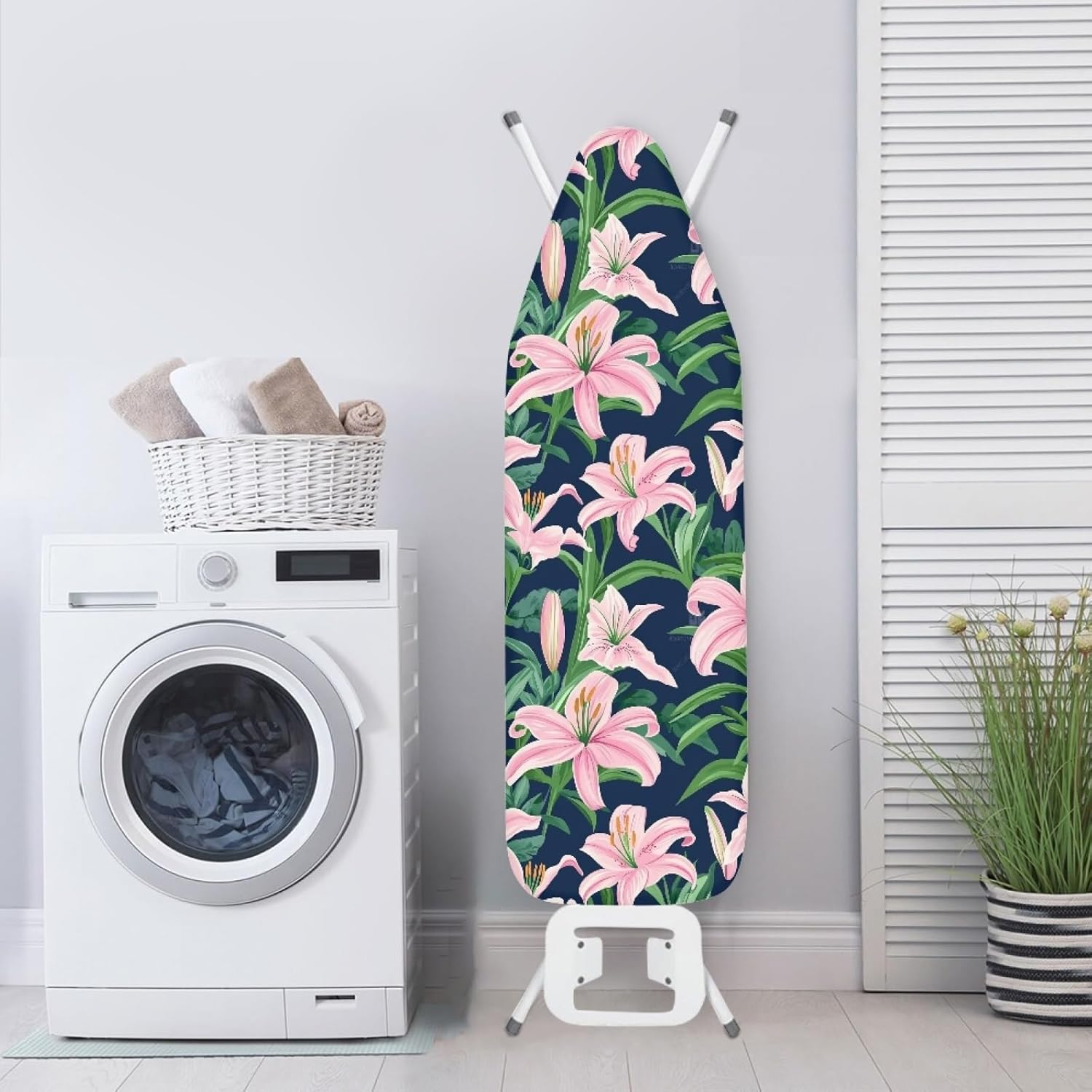 Padded Ironing Board Covers 18 X 49 Pink Lily Ironing Board Pad and Cover Thick Replacement Drawstring Tightening & Lock, Easy Fit, Scorch & Stain Resistant, Non Slip