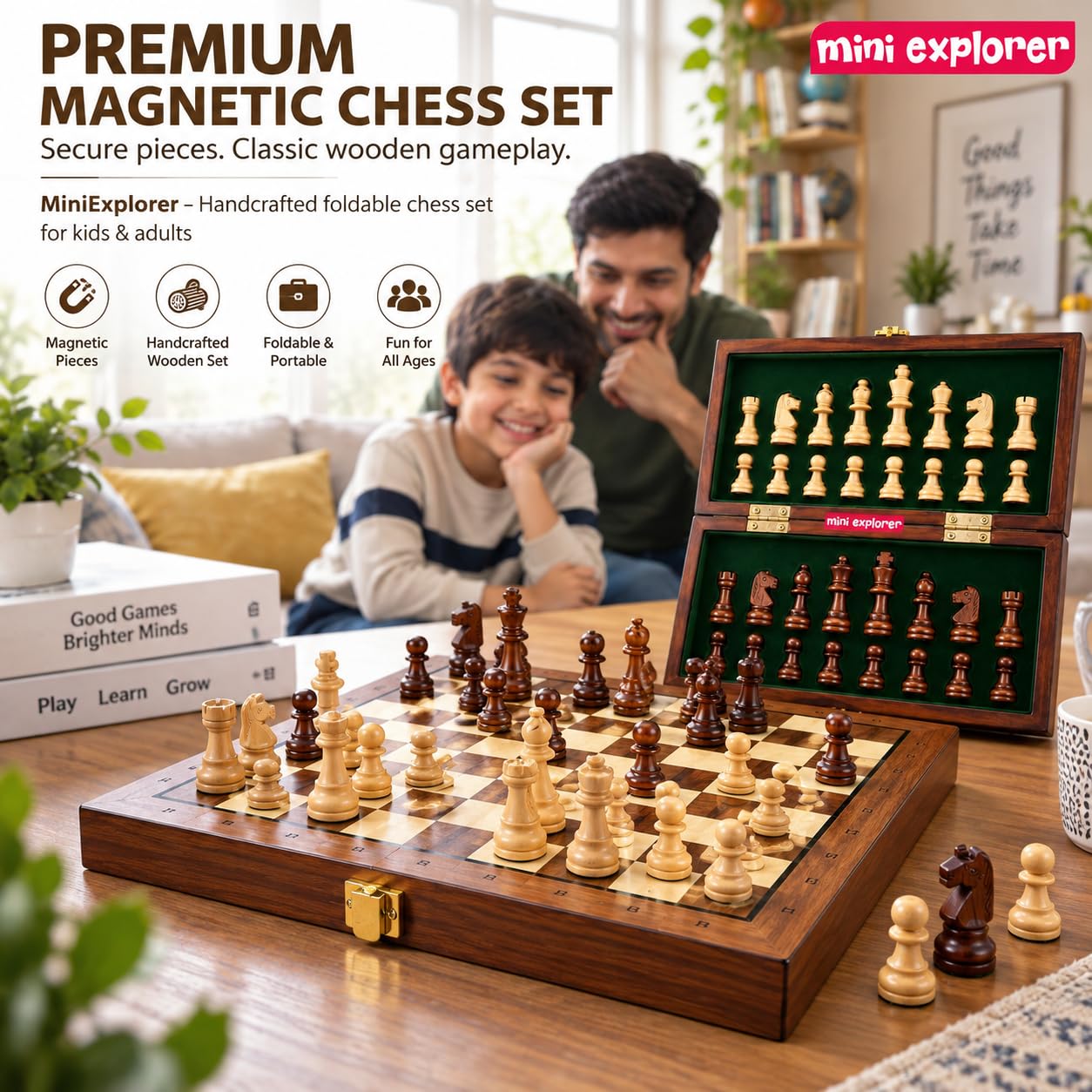 MiniExplorer Magnetic Chess Set - Foldable & Portable -2