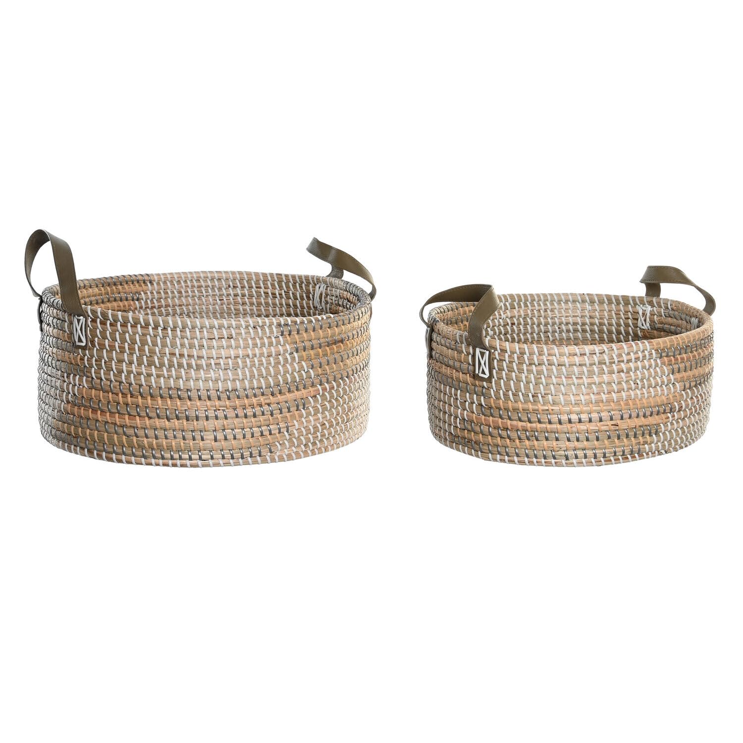 Panier de rangement en jonc de mer et PU lot de 2 paniers naturels