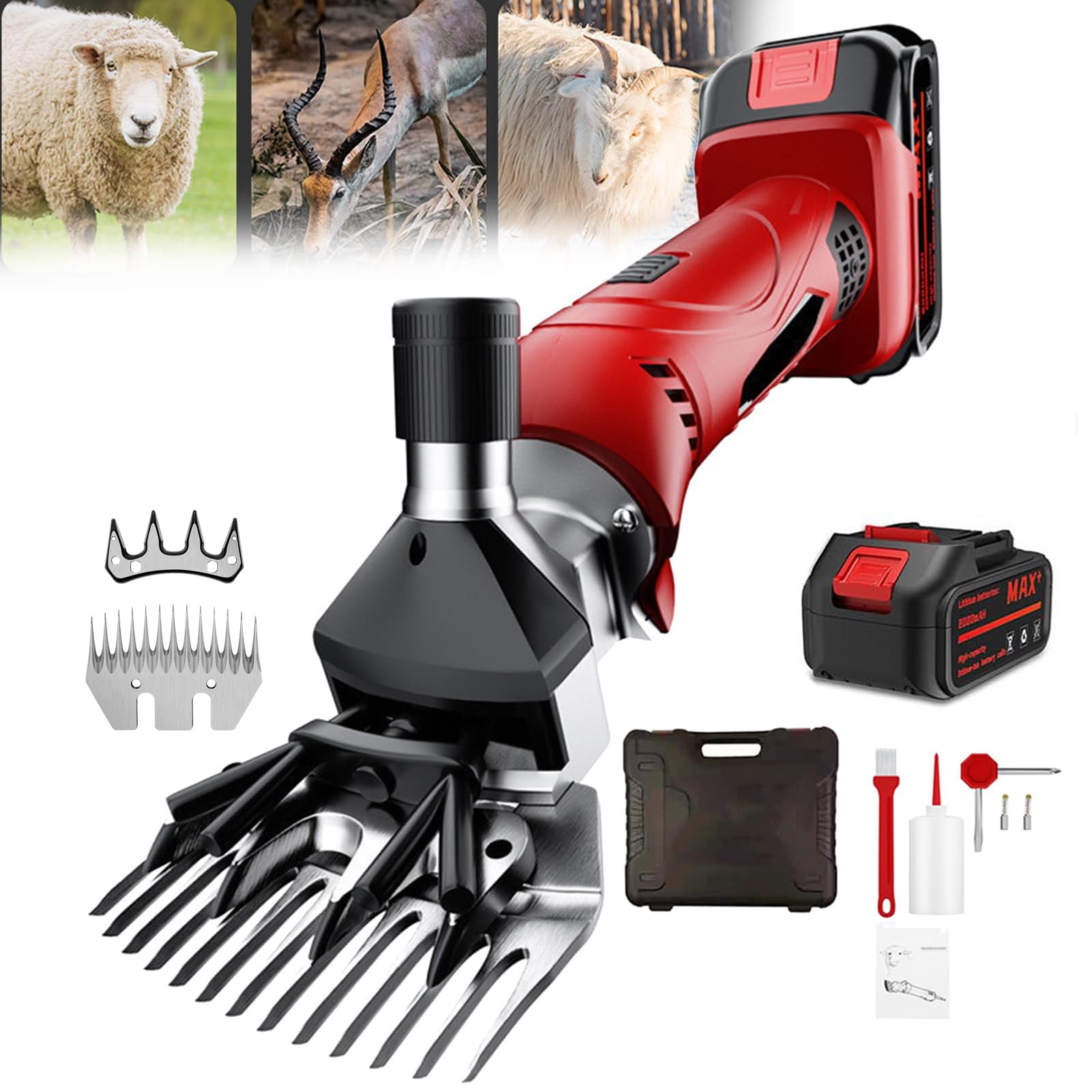 Tagliatori di Pecore Senza Fili, tagliatori elettrici Professionali da 500W con Batteria e Lame, Strumento di toelettatura per Bestiame e Animali Domestici