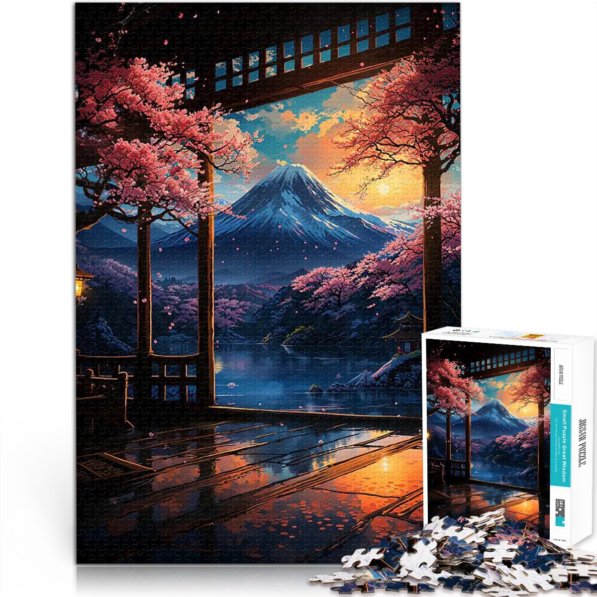 Puzzles for Adults 1000 Piece Japanese Sakura Sunset Art pädagogische Herausforderung Perfekte Dekoration52x38cm — image 1
