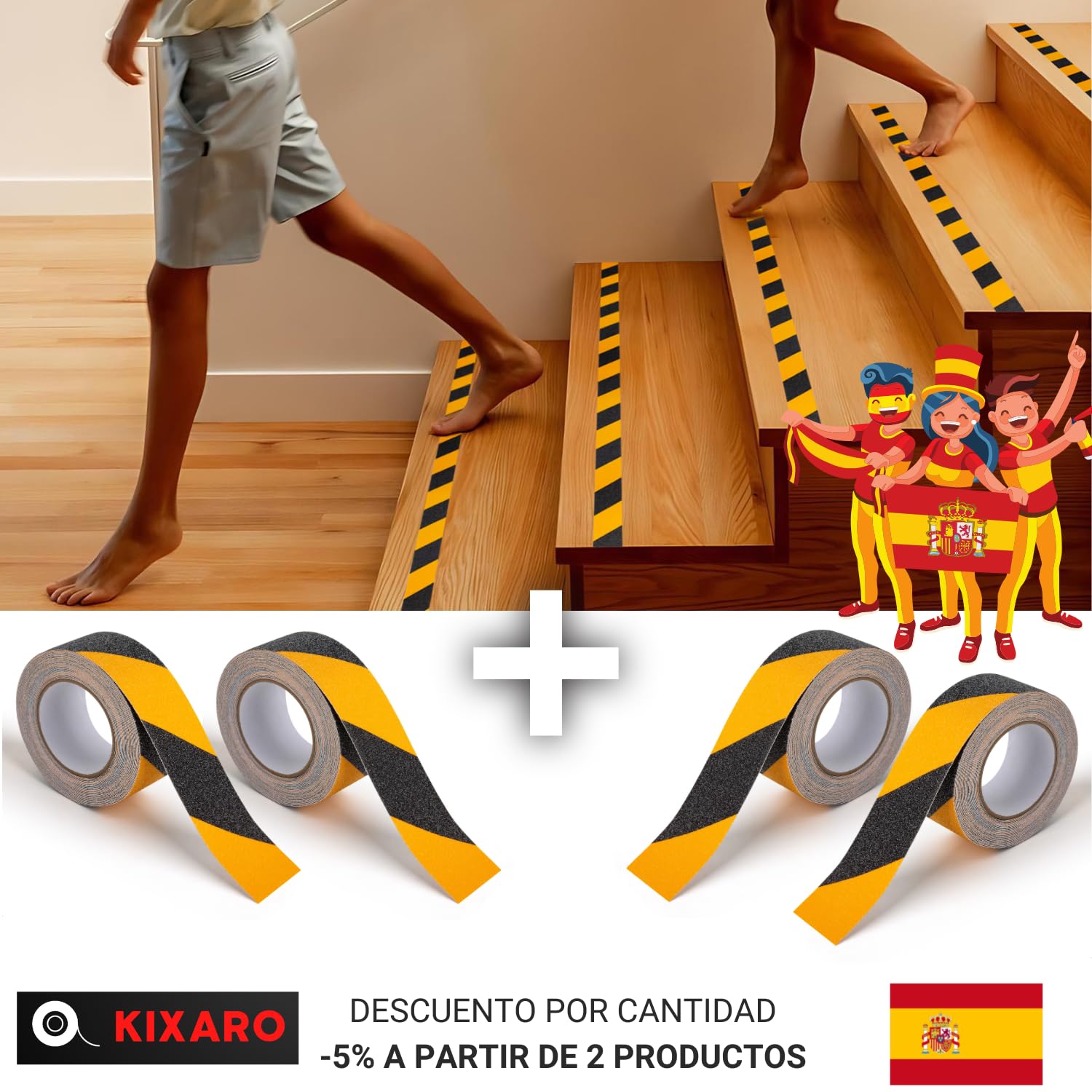 Cinta Antideslizante Escaleras Piscina Bañera Suelo 10m x 5cm Cinta Antideslizante Adhesiva Amarillo Negro x2 Rollos Tiras Antideslizantes Exterior Interior ✯GARANTÍA VIDA✯ Antideslizante Escalera
