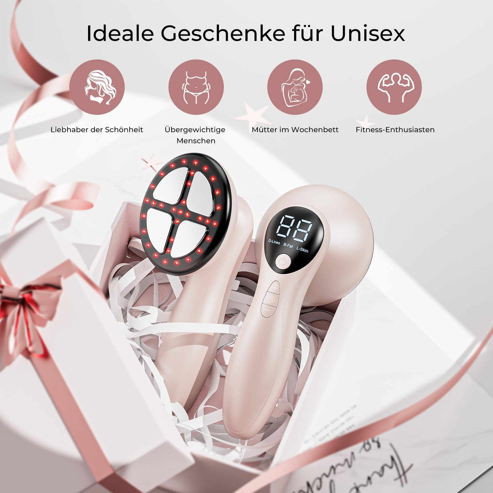 Cellulite Massagegerät mit 4 MassageköPfen, Anti Lipödem Handmassagegerät | Reduziert Dehnungsstreifen, fördert die Fettverbrennung und strafft die Haut.Geeignet für Bauch,Taille,Arme,Beine (Roségold)