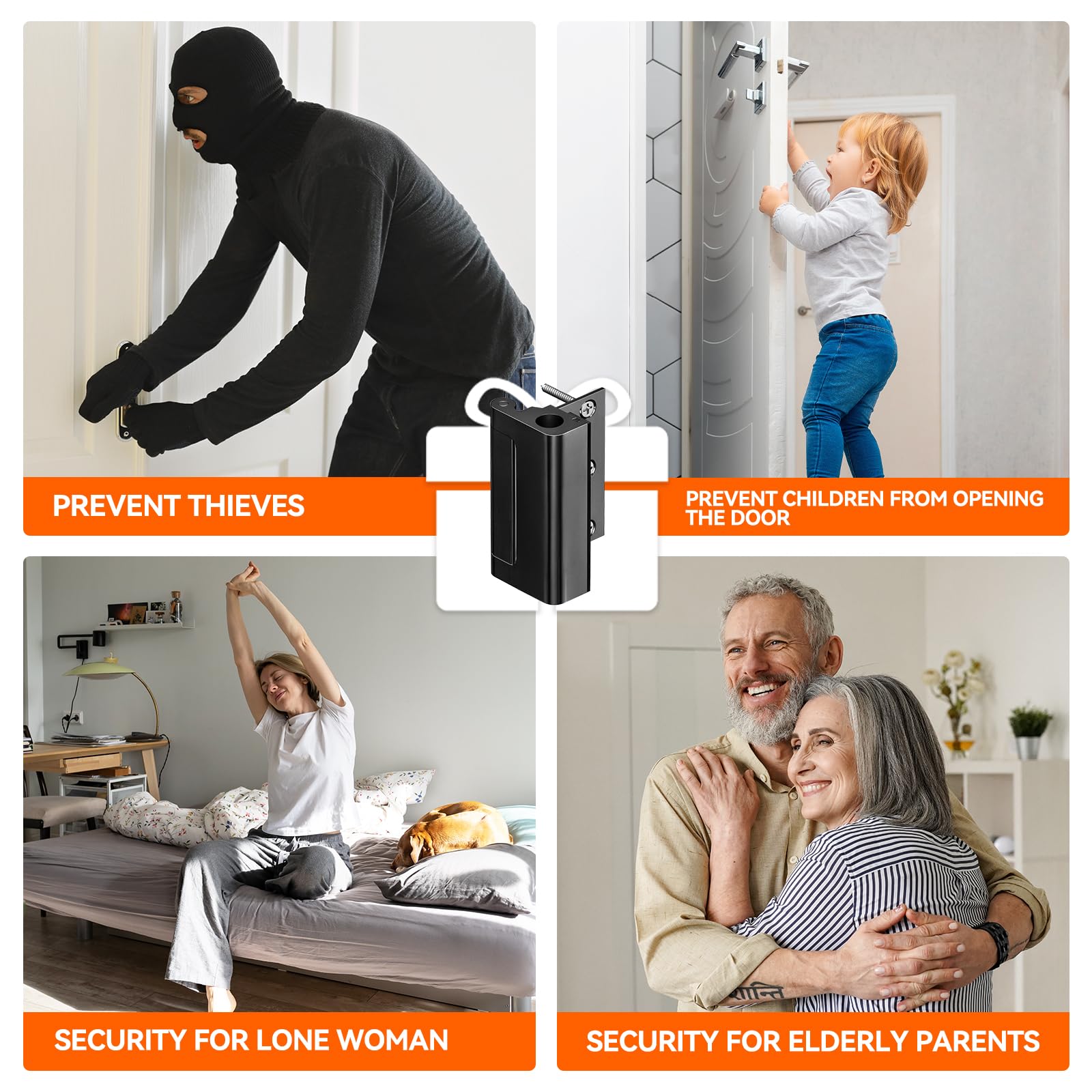 Tonitrui Lot de 2 verrous de porte de sécurité pour la maison, haute résistance, supporte 544,3 kg pour éviter les entrées non autorisées (noir de 2)