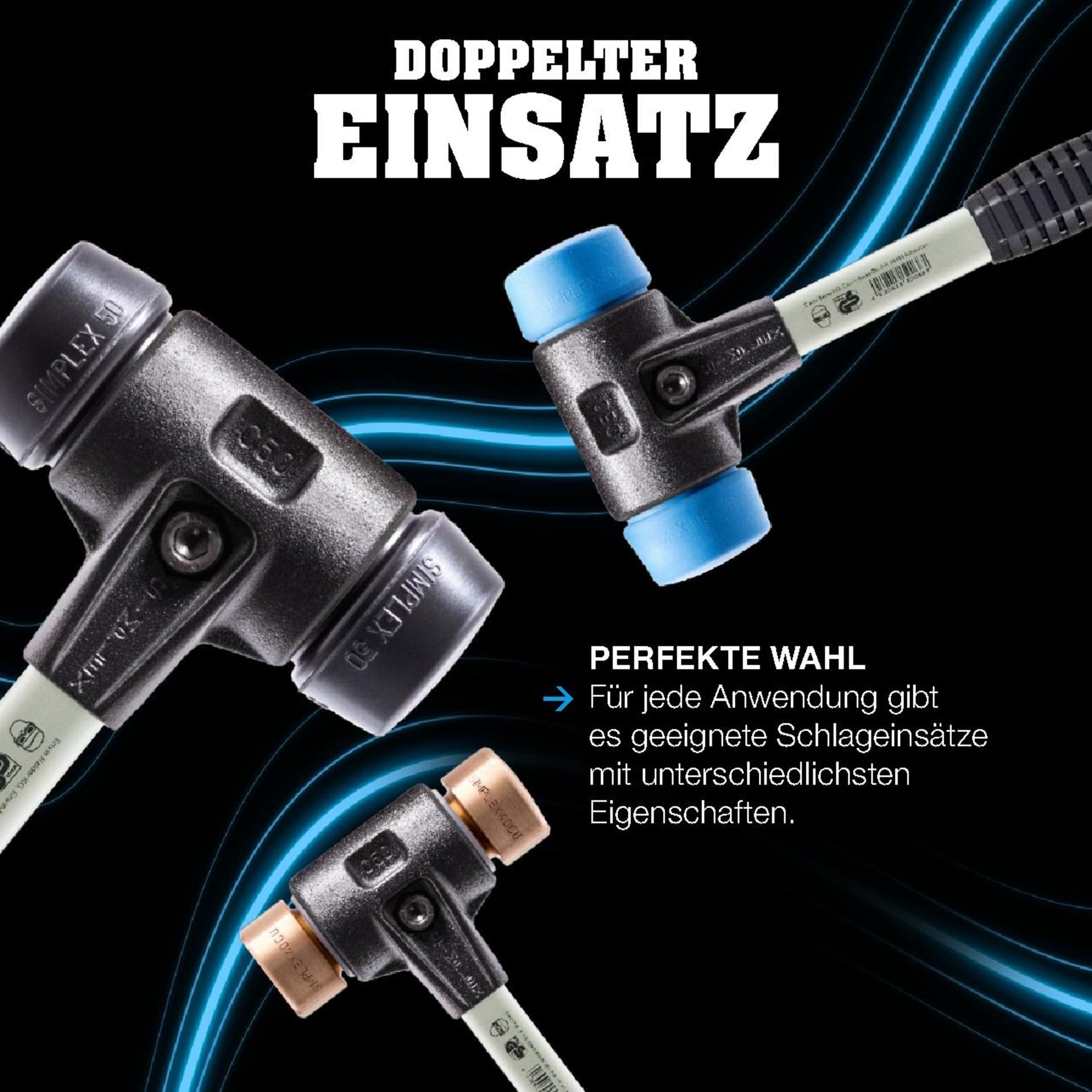 SIMPLEX Schonhammer TPE-soft 80 mm Fiberglasstiel Tempergussgehäuse