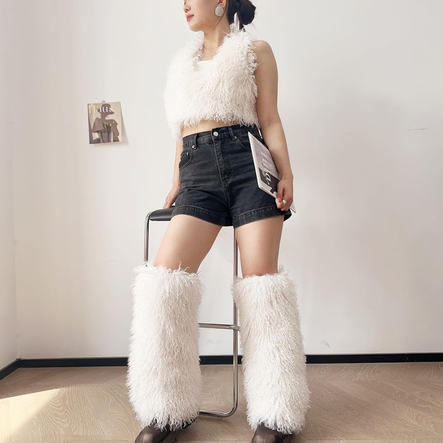 SWEETHEART BEAUTY Large & Fluffy Shag Faux Mongolian Fur Leg Warmers Mambo FurBoots Cover - Image 3