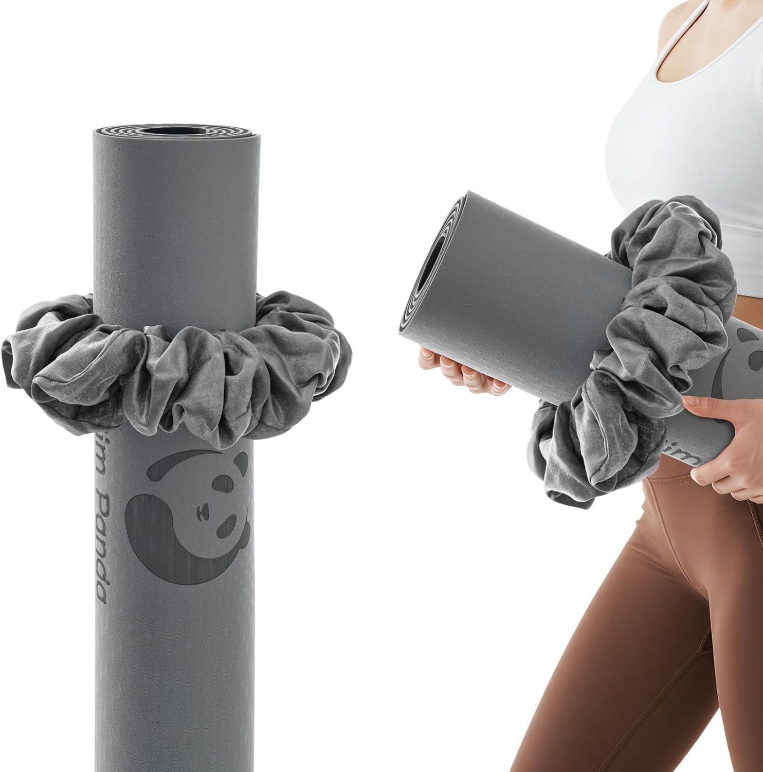 Slim Panda Yoga Mat Scrunchie,Style & Cute Mat Holder,Stretchable Velvet Fabric Fit All Standard Yoga Mats (mat not included)