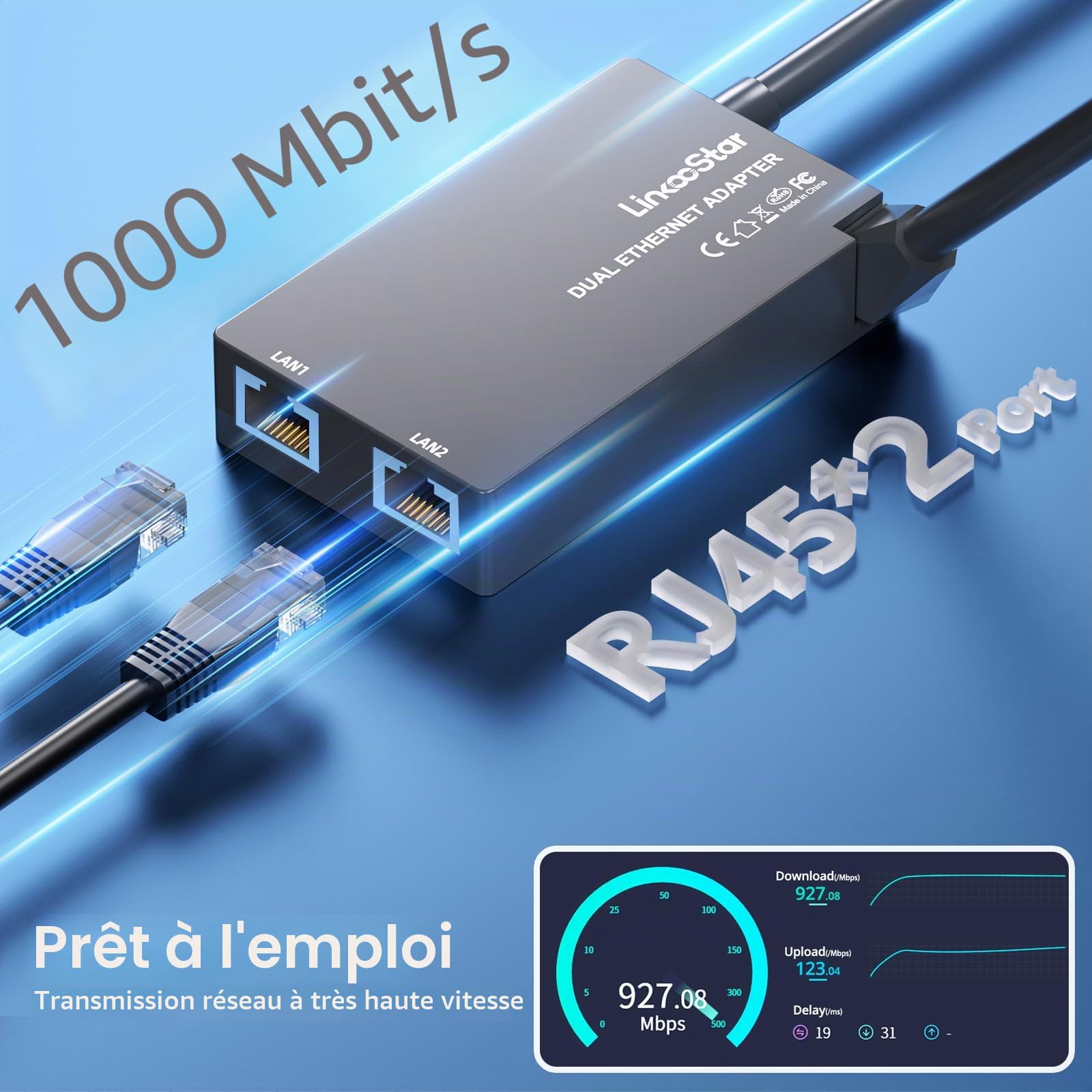 pour Starlink Adaptateur Ethernet Gen 2 à Deux Ports pour Starink V2 Ethernet avec Plusieurs Ports pour réseau Externe Filaire - Connexion Rapide et Stable jusqu'à 1 Gbit/s