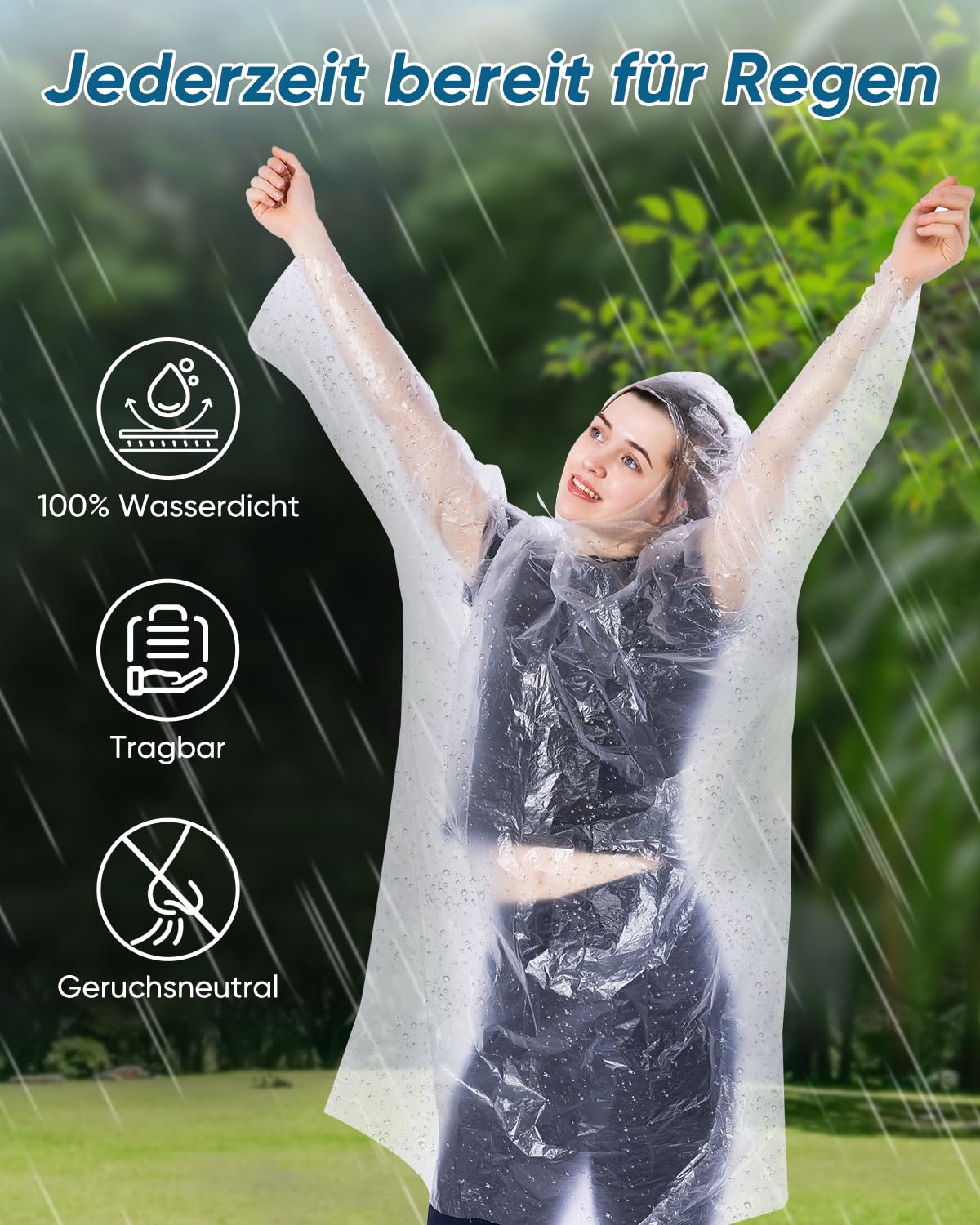 50er- und 100er-Pack Einweg-Regenponchos mit Kapuze für Erwachsene, wasserdicht Regenschutz für Damen und Herren