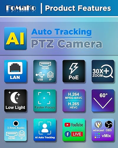 Miniatura 5 de FoMaKo Cámara PTZ 30X Paquete HDMI 3G-SDI IP PoE HDMI PTZ Cámara para culto a la iglesia (2 piezas) controlador PTZ PoE IP PTZ Teclado controlador