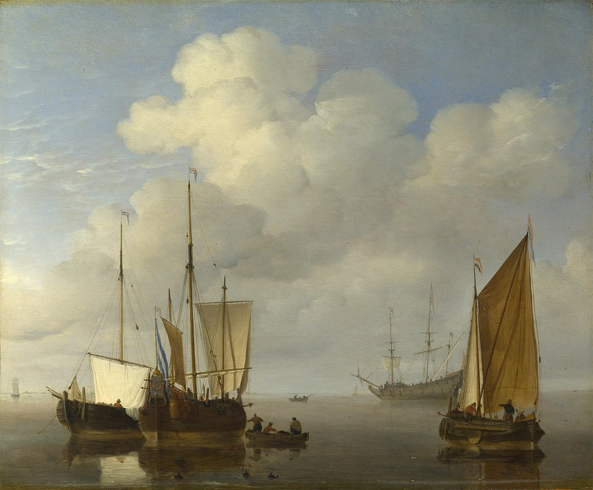 SERENDIPITP Abstract Painting Mural Print Picture Wall Decor Painting Dutch Ships in a Calm by Willem Van De Velde the Younger Vintage Wall Artwork for Home Decor 60x90cm