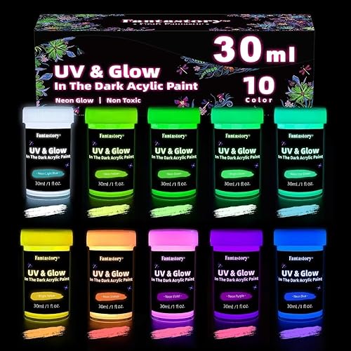 Fantastory GLOW IN THE DARK & UV ACRYLICPAINT or fluoreszierende farbe - MildColor-30mlX10