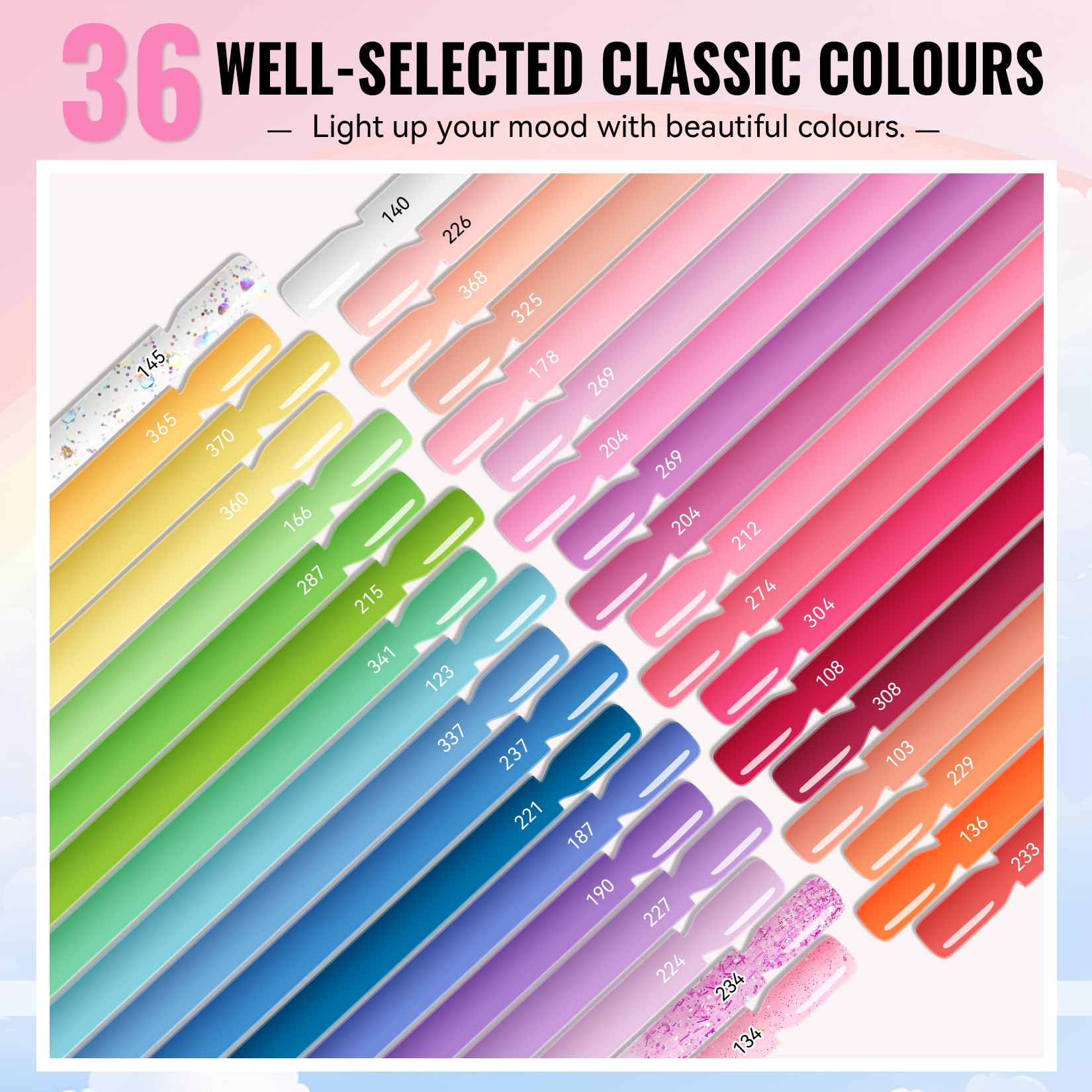 VANREESA 36 Colours Gel Nail Kit with U V Light Spring Summer Colours Pink Red Orange Blue Green Pastel Gel Nail Polish Set including Lamp Starter Kit Pastel Collection Gifts for Women - Image 2