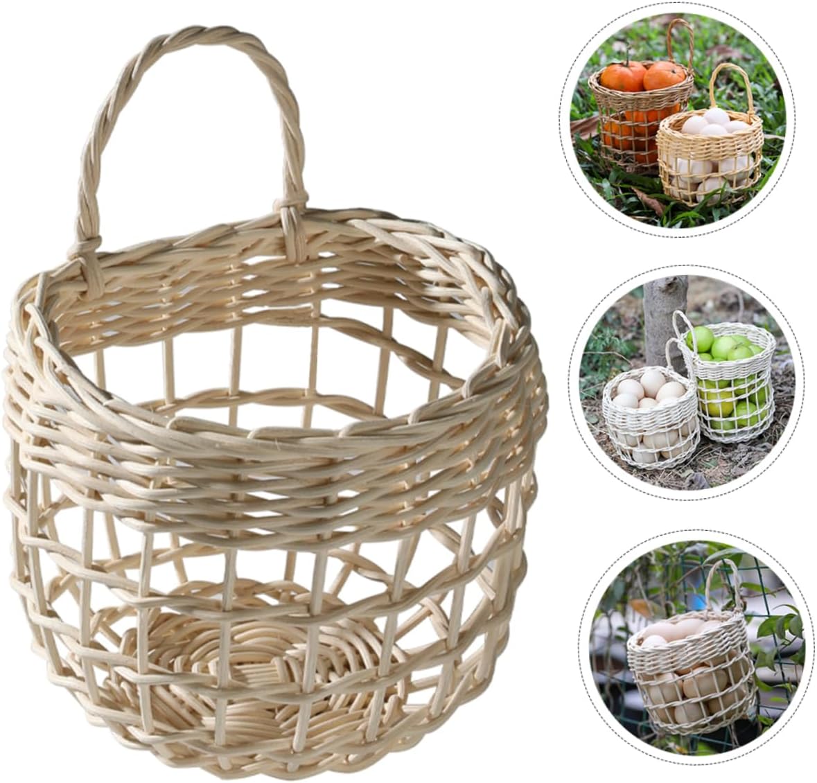 Zerodeko 3pcs Hollow Rattan Hanging Basket for Kitchen Storage Versatile Garlic Ginger and Egg Organizer Boho Wall Decor for Home and Garden