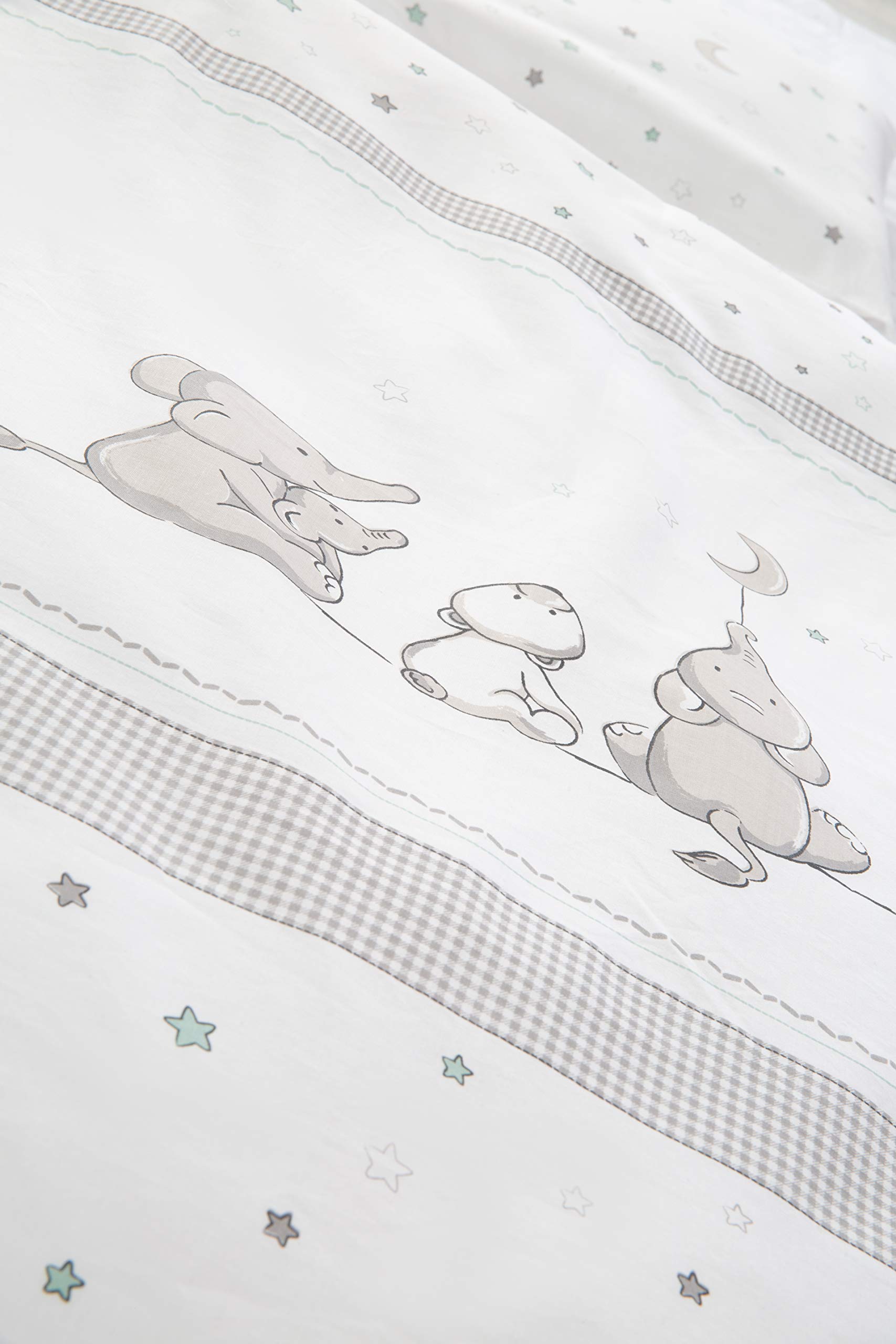 roba Ropa de Cuna Infantil Sternenzauber - 2 Piezas - Algodón - Funda Nórdica 100 x 135 + Funda de Almohada 40 x 60 cm - Estampado con Estrellas y Elefantes