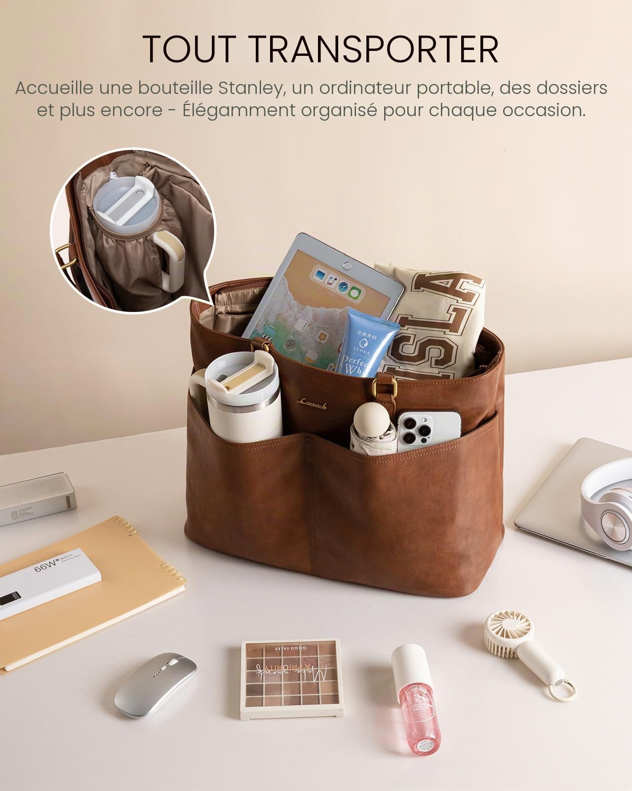 LOVEVOOK Grand Sac à Main Femme Polyvalent, Cabas Élégant avec Compartiment Ordinateur Portable, Tote Bag Professionnel pour Travail, Études, Université, Bureau, Cours et Voyage