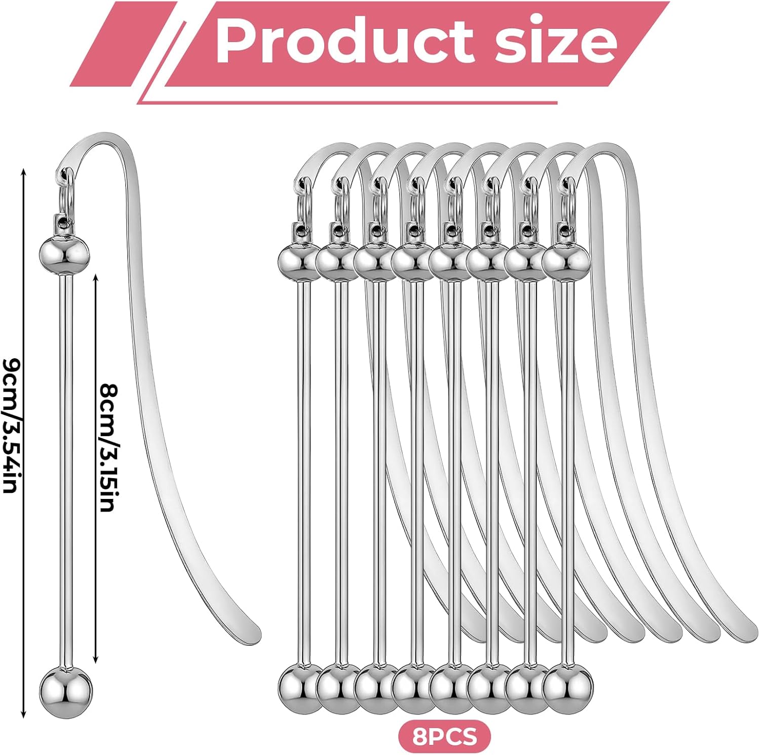 8 PCS Beadable Bookmarks, Metal Bookmarks Making Kit DIY Blank Bar Bookmark Beaded Craft Jewelry Pendant Charm Gift Silver Beading Bookmark for Book Lovers Student Teacher Office Supplies - Image 2