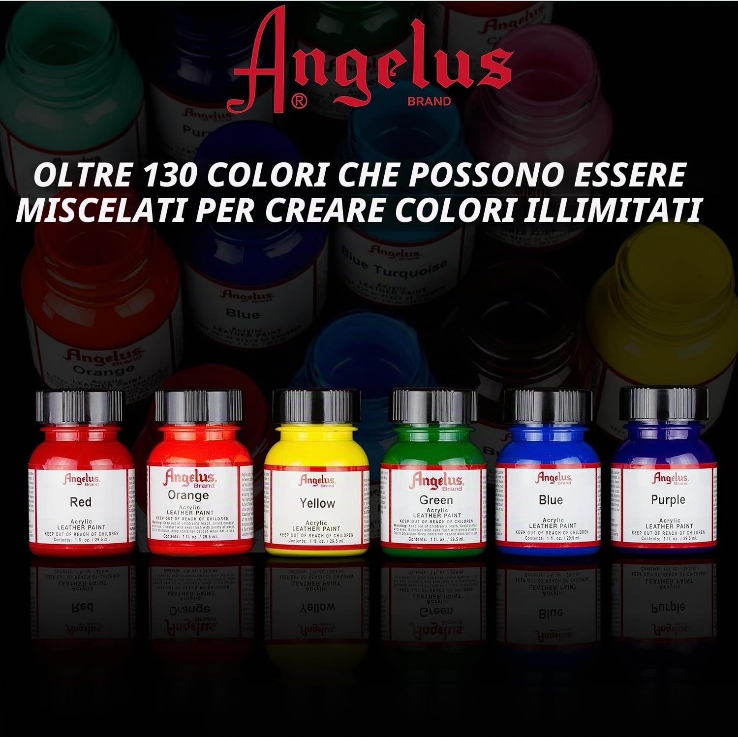 Angelus - Kit per la vernice acrilica per pelle, dodici flaconi da 12 ml