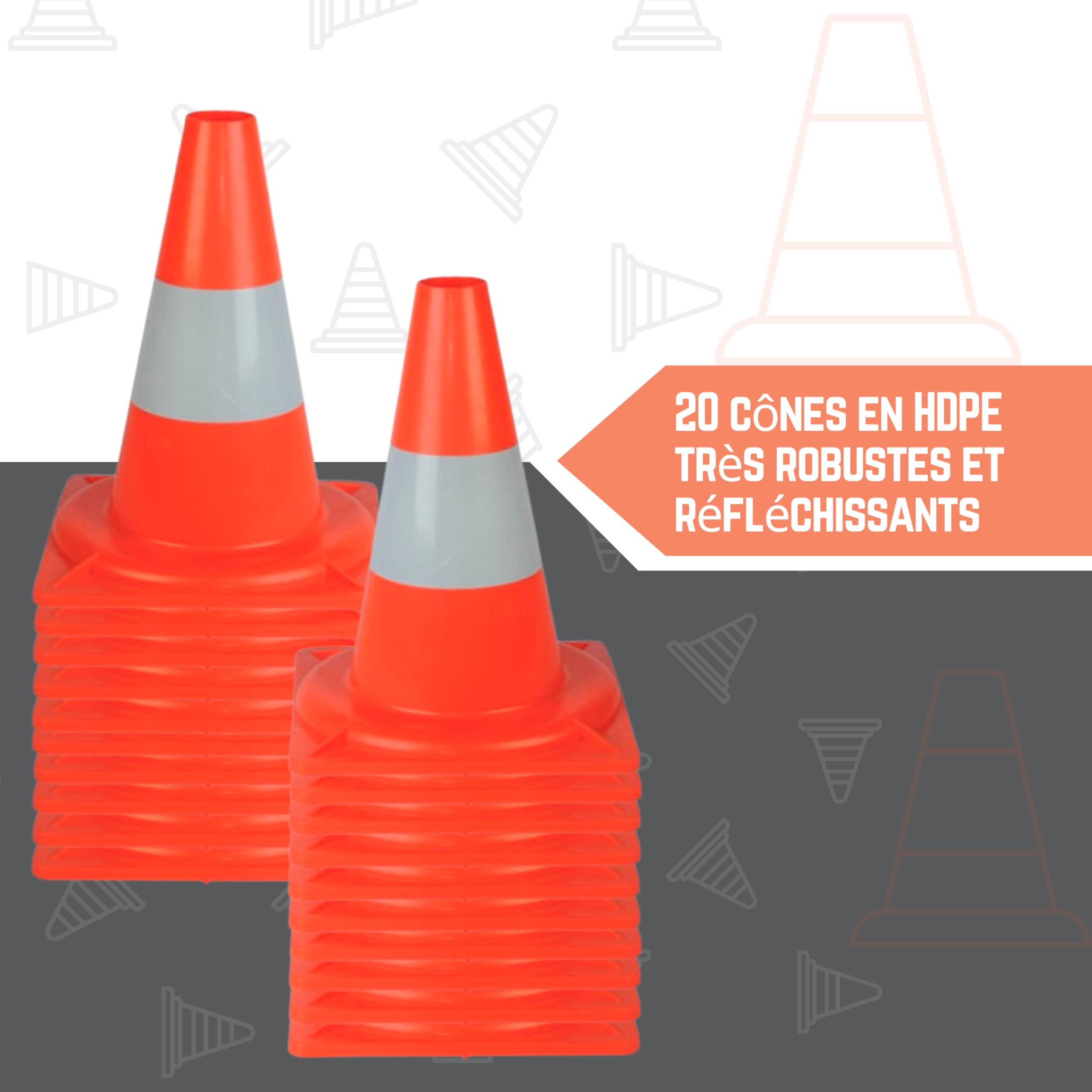 Technosafety Cône de signalisation Orange 20 pièces - 33 cm de Hauteur - HDPE - Cônes - Cône de Sécurité