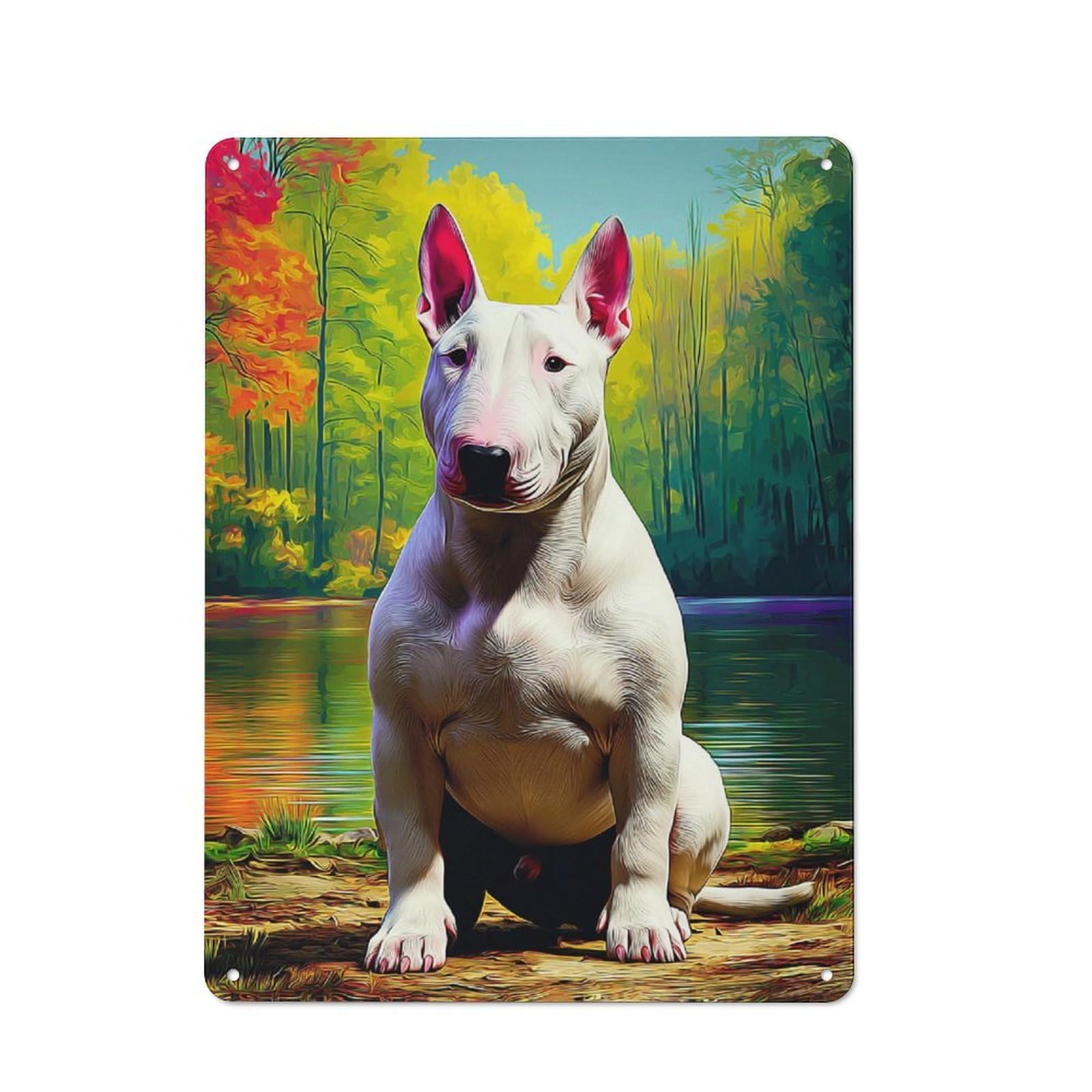 Junmoney Bull Terrier By The Lake Tin Sign 40X30cm With For Café Or Home Bar, Rustic Decor, For Café-Style Decor Fans