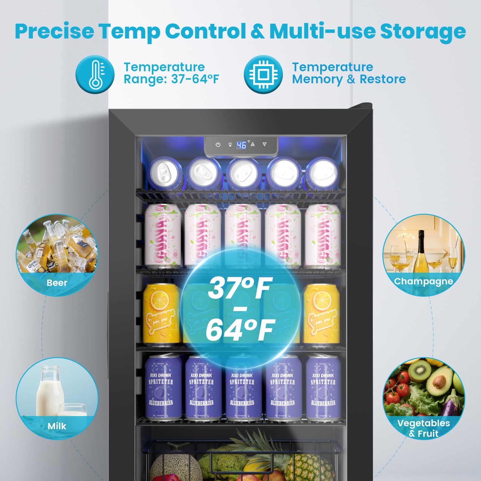 WINEBOSS 17 Black Inch Beverage Refrigerator and Cooler, 116 Cans Mini Beverage Fridge with Reversible Glass Door for Soda Beer or Wine, Freestanding Drink Cooler for Apartment Office Home Bar on Fridge.com