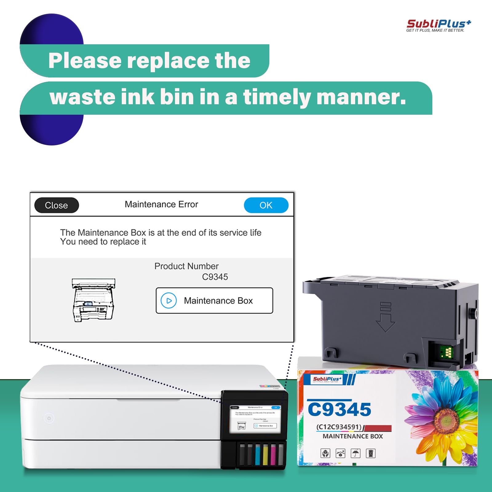 C9345 C12C934591 - Caja de mantenimiento de tinta compatible con Epson C9345 caja de mantenimiento para ET-8550 WF-7310 WF-7830 WF-7840 ET-8500 ET-18100 ET-16600 ET-5850 ET-5850 ET-550 800 E.