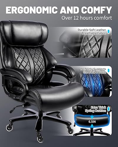 Miniatura 8 de Sillas ejecutivas de 800 libras, sillas de escritorio ejecutivas con soporte lumbar ajustable, silla de oficina para personas pesadas, silla de