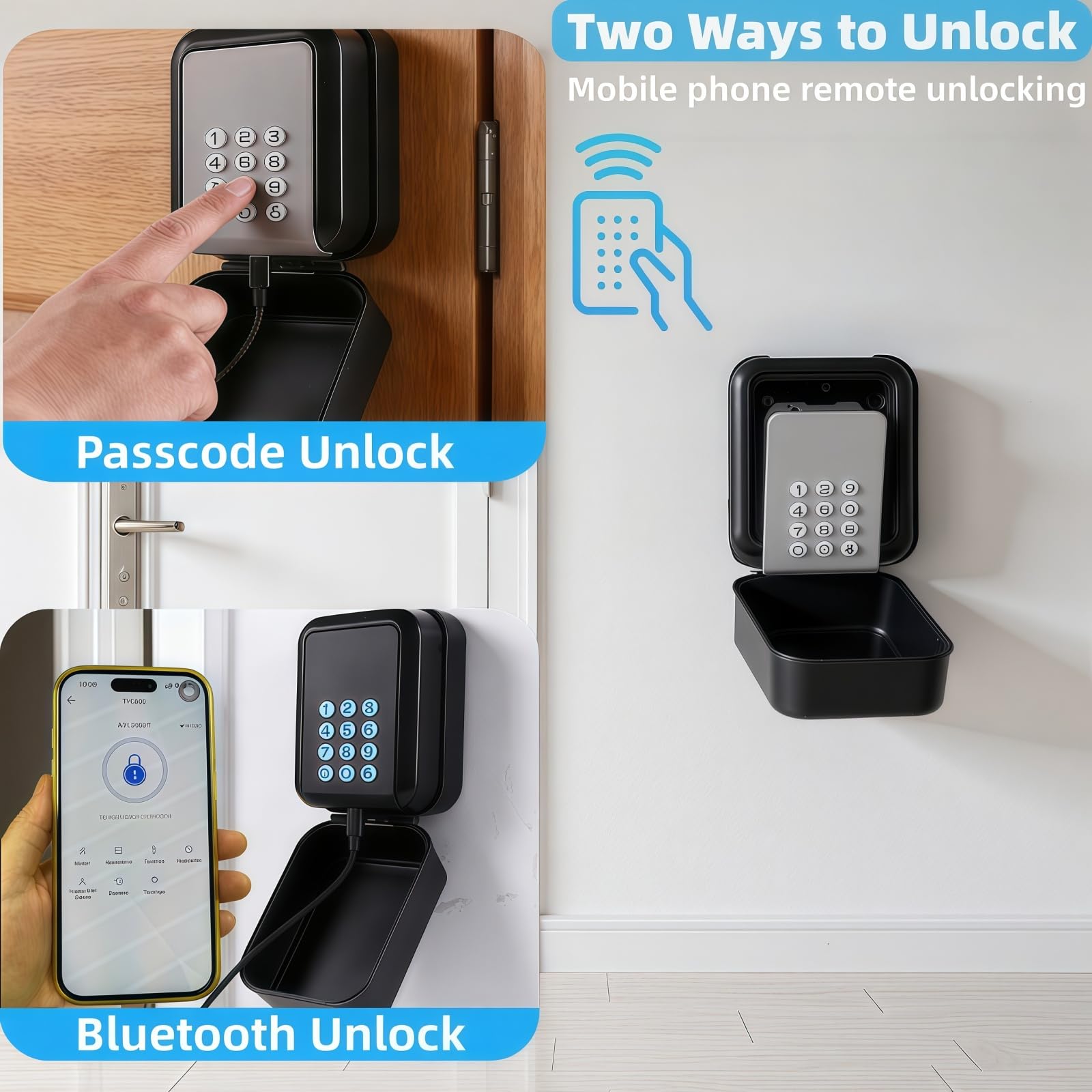 Caja fuerte electrónica inteligente para llaves, caja de llaves de pared con cerradura de 12 dígitos, Bluetooth o cerradura de combinación, cubierta impermeable para Airbnb, garaje, escuela y oficina