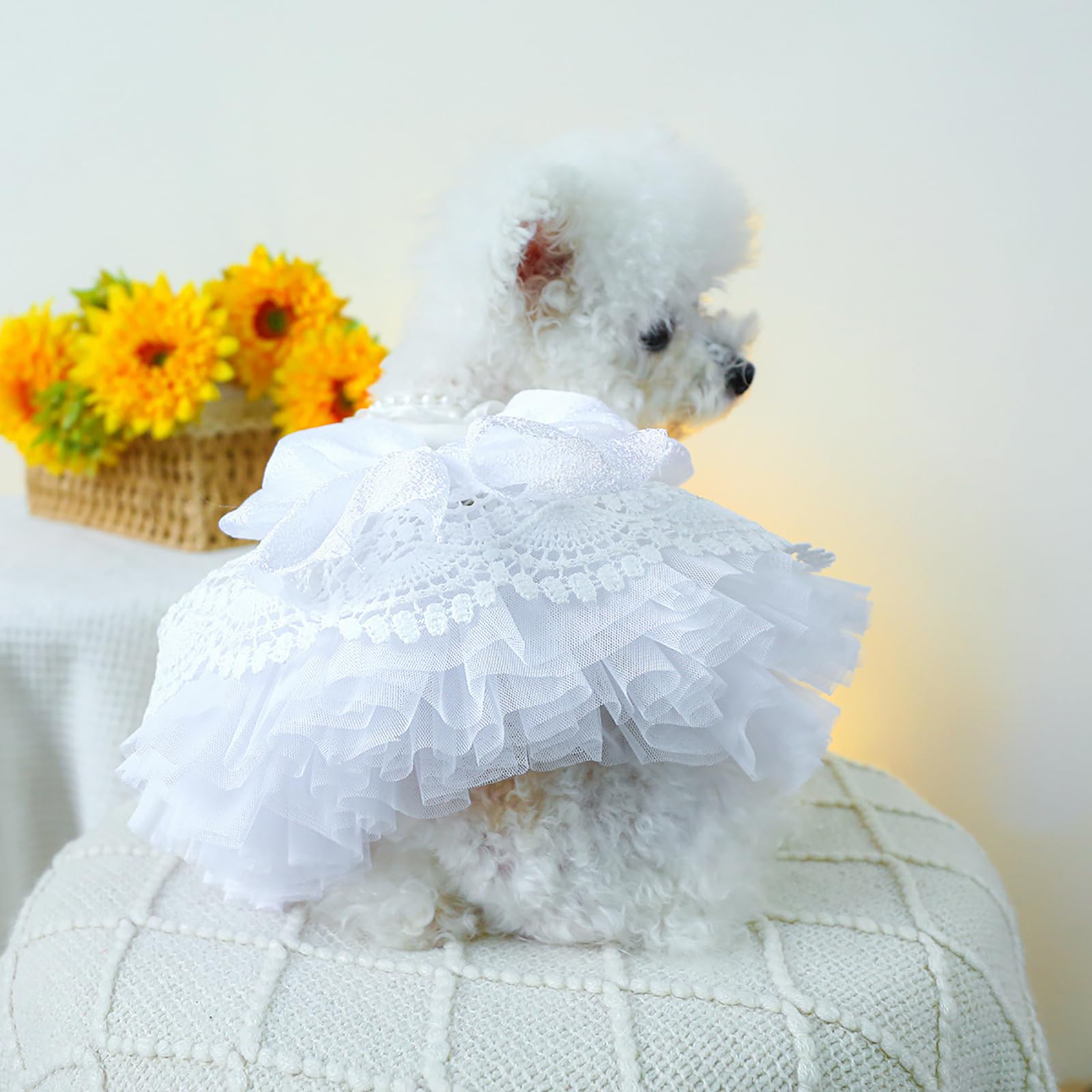 Dog Classic Wedding Dress Cute Bowknot Princess Dress for Small Girl Dogs Chihuahua Yorkie Luxury Tutu Dress Spring Summer Small Girl Dog Clothes Dog Birthday Holiday Outfits Female Dogs Cats Apparel