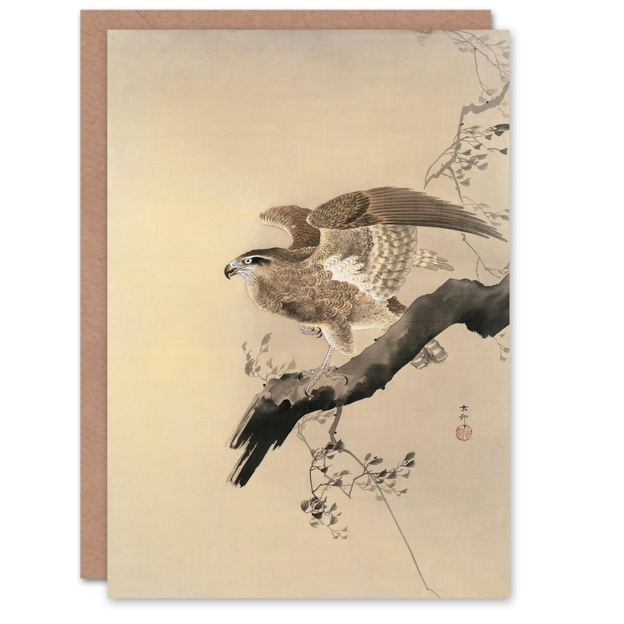 Artery8 Ohara Koson Japanese Art Card Hawk Bird of Prey on Tree Branch