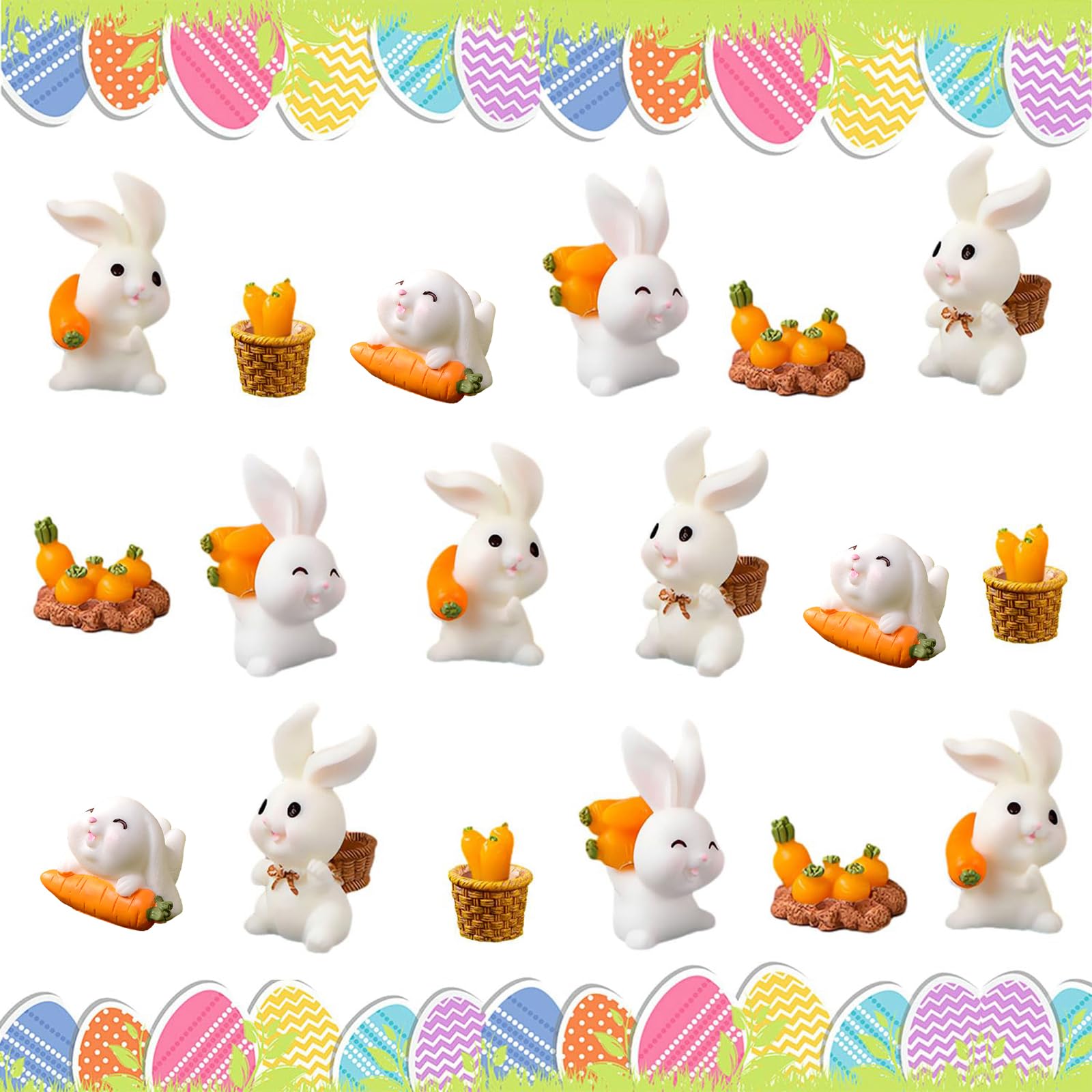 21 Pcs Figurines Mini Easter Rabbit Micro Landscape Ornament Rabbit Figurine Resin Have Outdoor Accessories Rabbit Figures Basket and Mini Carrots Easter Party Supplies