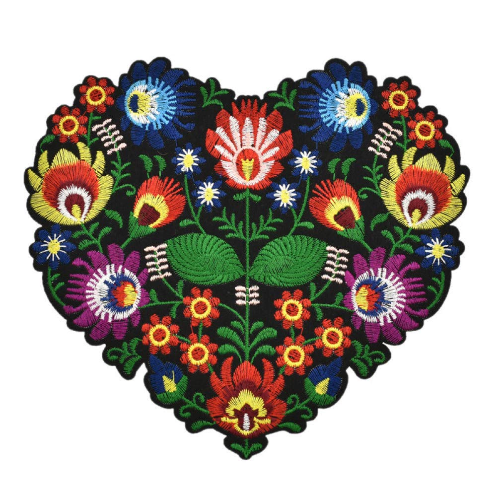 Byfri Heart Shape Flower Embroidery Applique Patches For Clothing Iron On Patch Applique For Clothes Jackets Sewing Craft