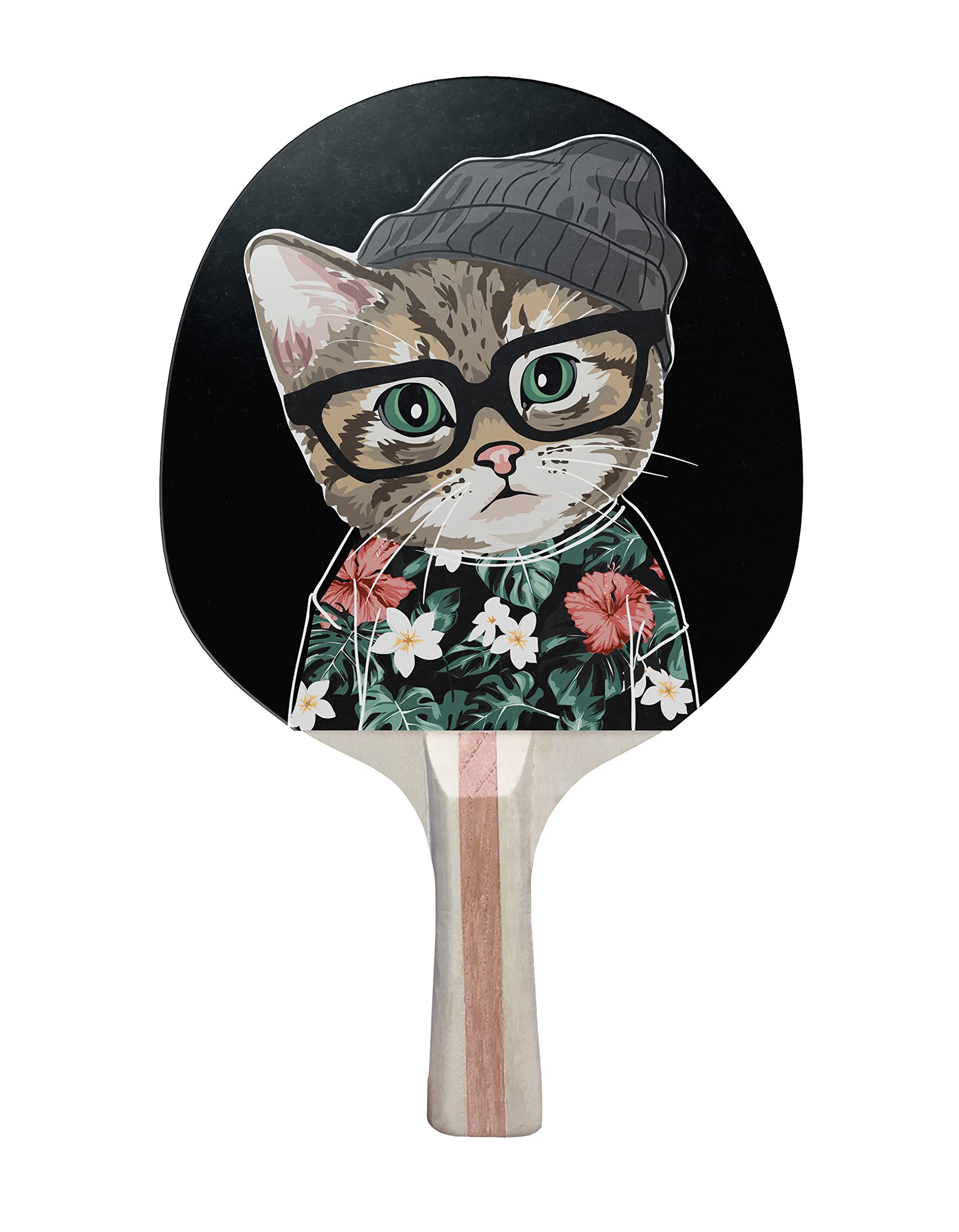 TigerTail Sports Cute Cat Colorful Design Ping Pong Paddle, Premium 5 Ply Table Tennis Racket (Red on Back)