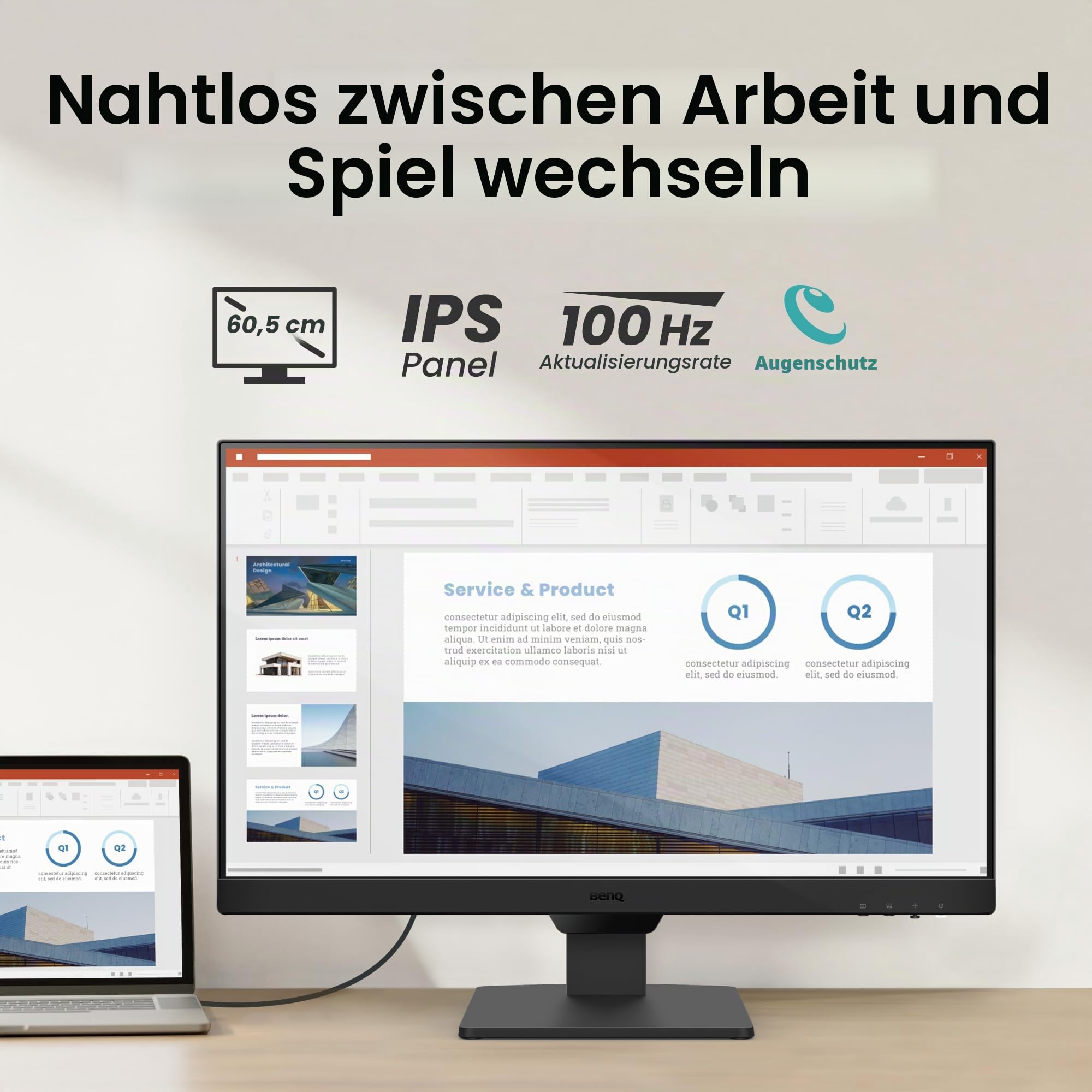 BenQ GW2490E 24 Zoll Eye-Care Gaming Monitor, 100Hz, 1920x1080p, IPS, Lautsprecher, Wandhalterung