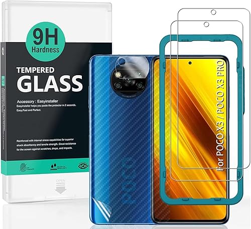 Ibywind Protector de pantalla para Xiaomi Poco X3/X3 Pro, con 2 piezas de vidrio templado, 1 protector de lente de cámara, 1 película de fibra de