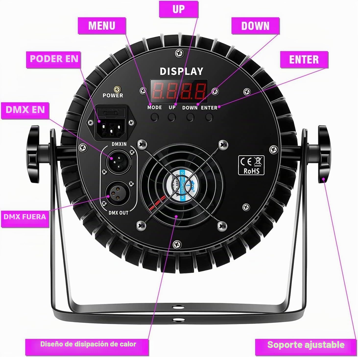 U`King luces par Foco LED de 200 W 4 en 1 Luz de escenario UV RGB DMX512 Luces de Fiesta, Discoteca,8 canales 8 efectos de mezcla de colores para escenario/DJ/fiesta/actuación/bar/Halloween