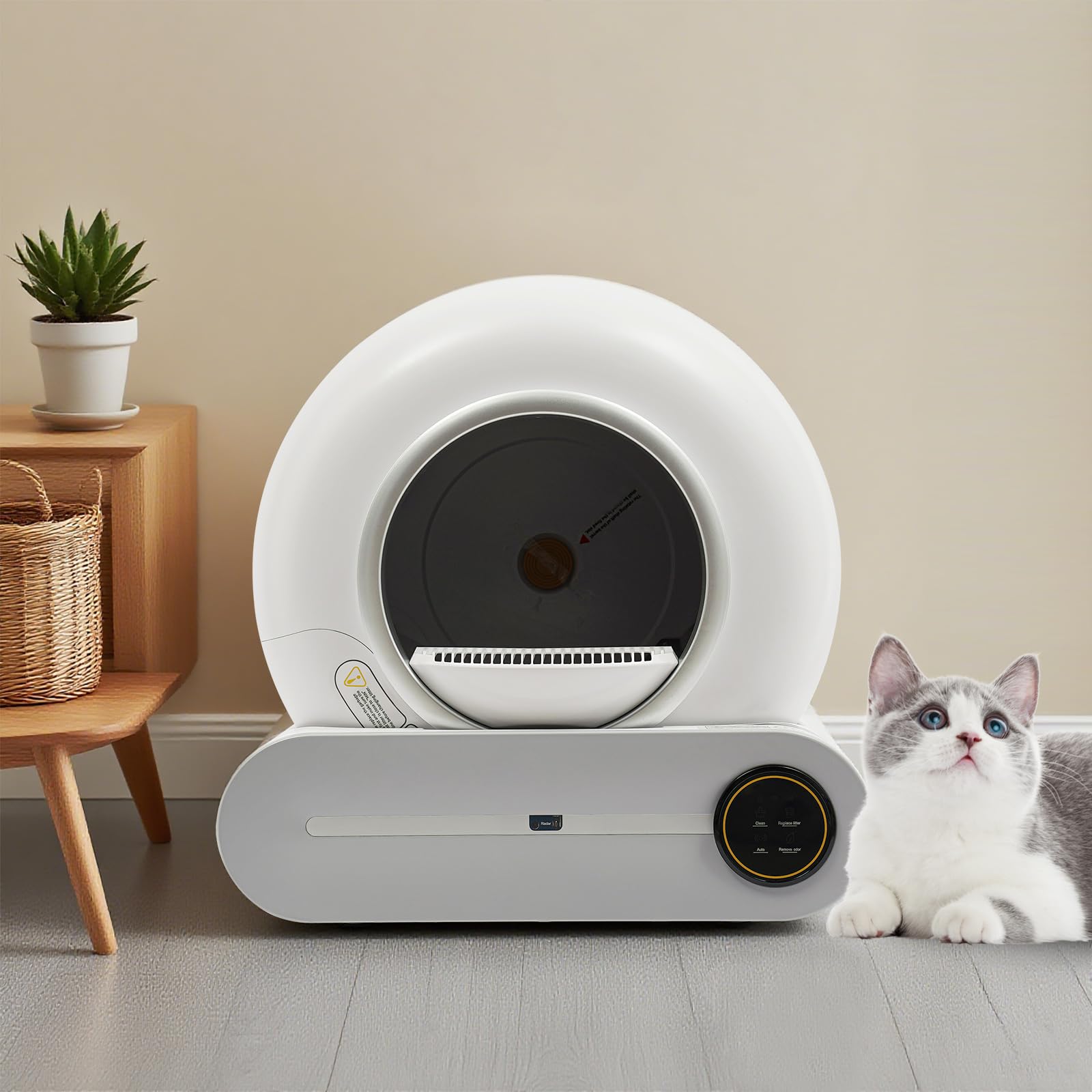 Selbstreinigende Katzentoilette, 65L Katzenklo Selbstreinigend 12V 18W Elektrisches Katzenklo, Touchscreen und APP-Steuerung, ideal für Mehrkatzenhaushalte & Reisen