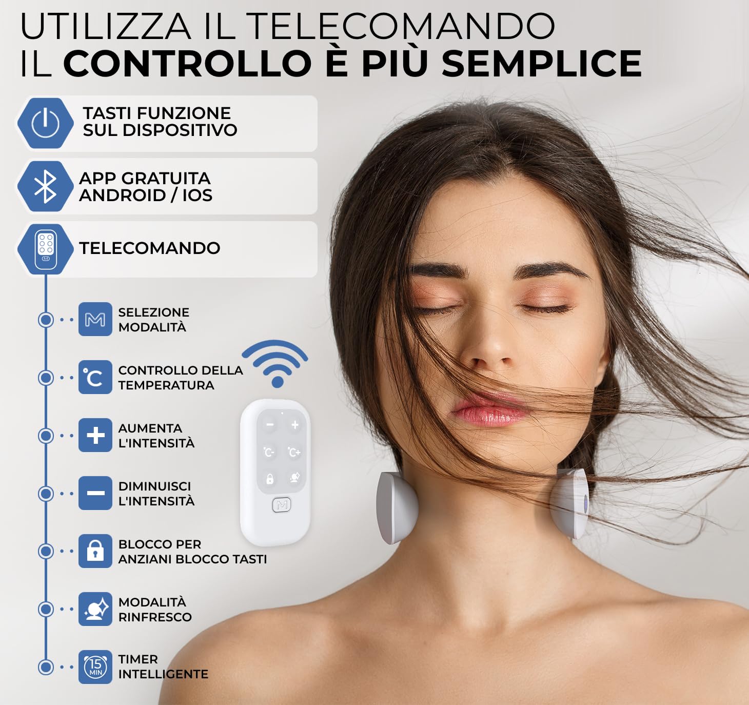 ENOA M5 Massaggiatore Cervicale EMS/TENS, 6 Modalità, 18 Livelli, Calore 42°C, App & Telecomando, Ricaricabile – Sollievo Dolore Collo
