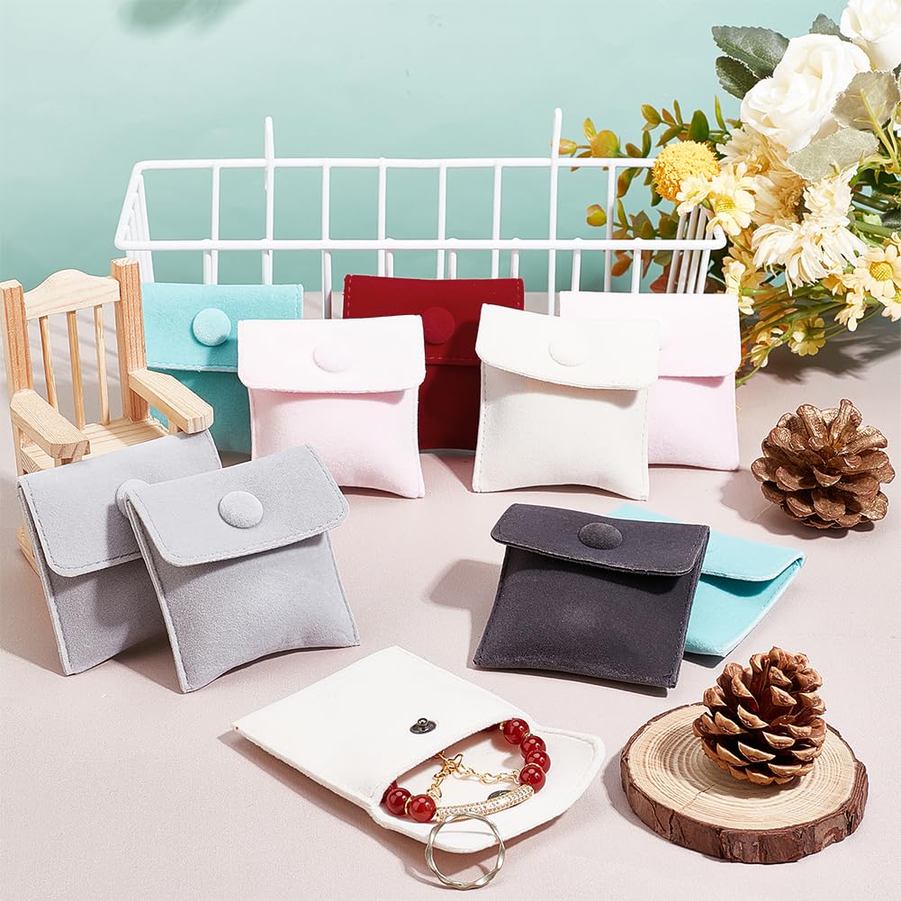 12 Sacchetti Velluto Per Gioielli - 7x7 Cm, Con Bottone A Pressione, Verde - Foto 2