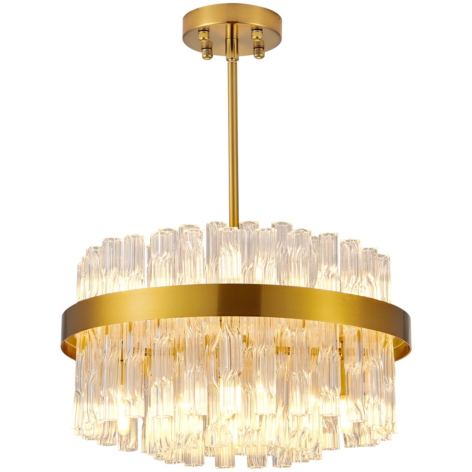 Lampadari in cristallo dorato Lampada da soffitto in cristallo Lampadari rotondi Lampada a sospensione per soggiorno, cucina, isola, tavolo da pranzo, corridoio, G9 x 8 luci 40 cm