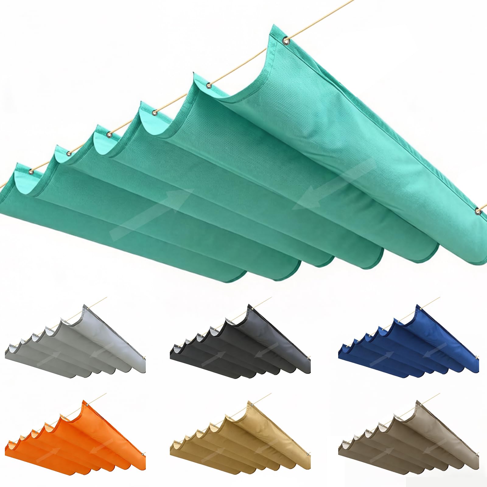 Retractable Wave Sun Shade Sail, Wave Awning Canopy with Eyelets and Rope, Adjustable Outdoor Sliding Canopy Cover Waterproof Outdoor Pergola for Garden Patio Yard-Light blue||400x450cm