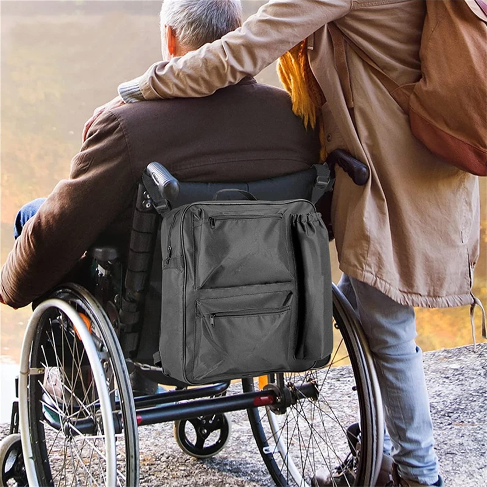 Bolsa trasera for silla de ruedas, gran capacidad, impermeable, tela Oxford negra, for almacenamiento ayuda for discapacitados, mochila for scooter movilidad Mochila para Silla de Ruedas