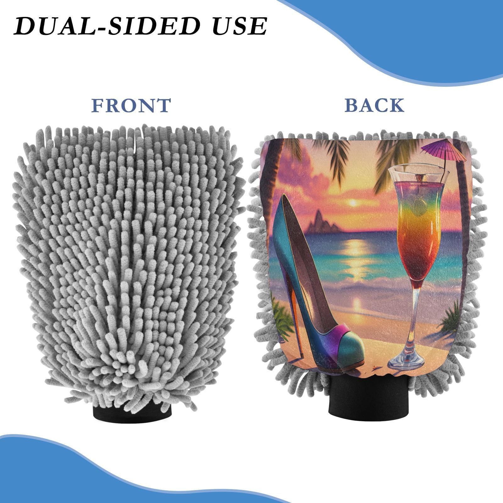 STAYTOP Sunset Cocktail Car Wash Mitt Microfiber, 2Pcs Scratch Free Lint-Free, Premium Chenille Microfiber Mitt Car Wash Brush-L