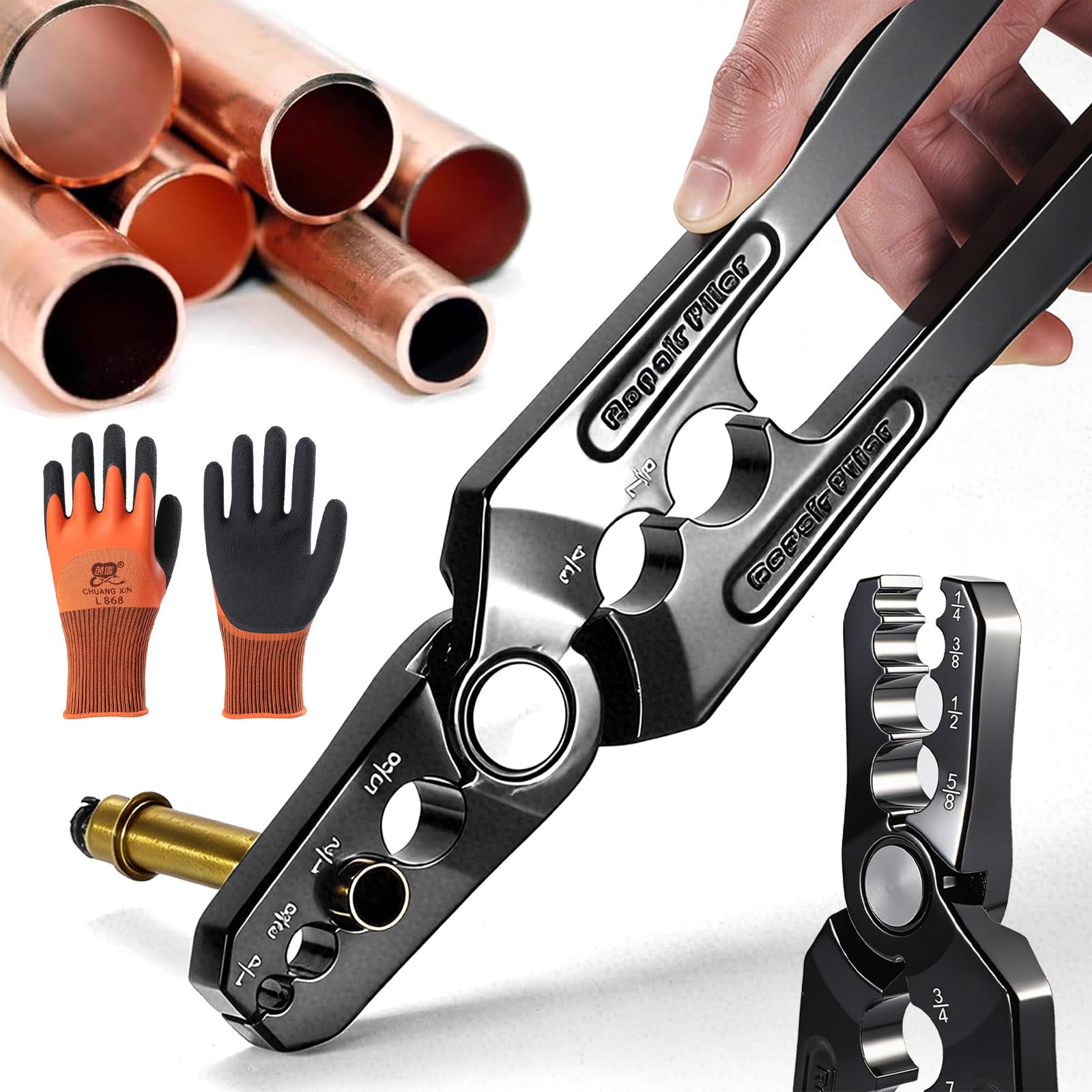 Rialgirw 1Pc 6-Hole Multi-Size Copper Pipe Repair & Rounding Tool, Ct-301 Copper Tube Rounder Manual Pipe Straightener Pliers For Hvac Refrigeration, Restores Flattened Tubing (1Pc)