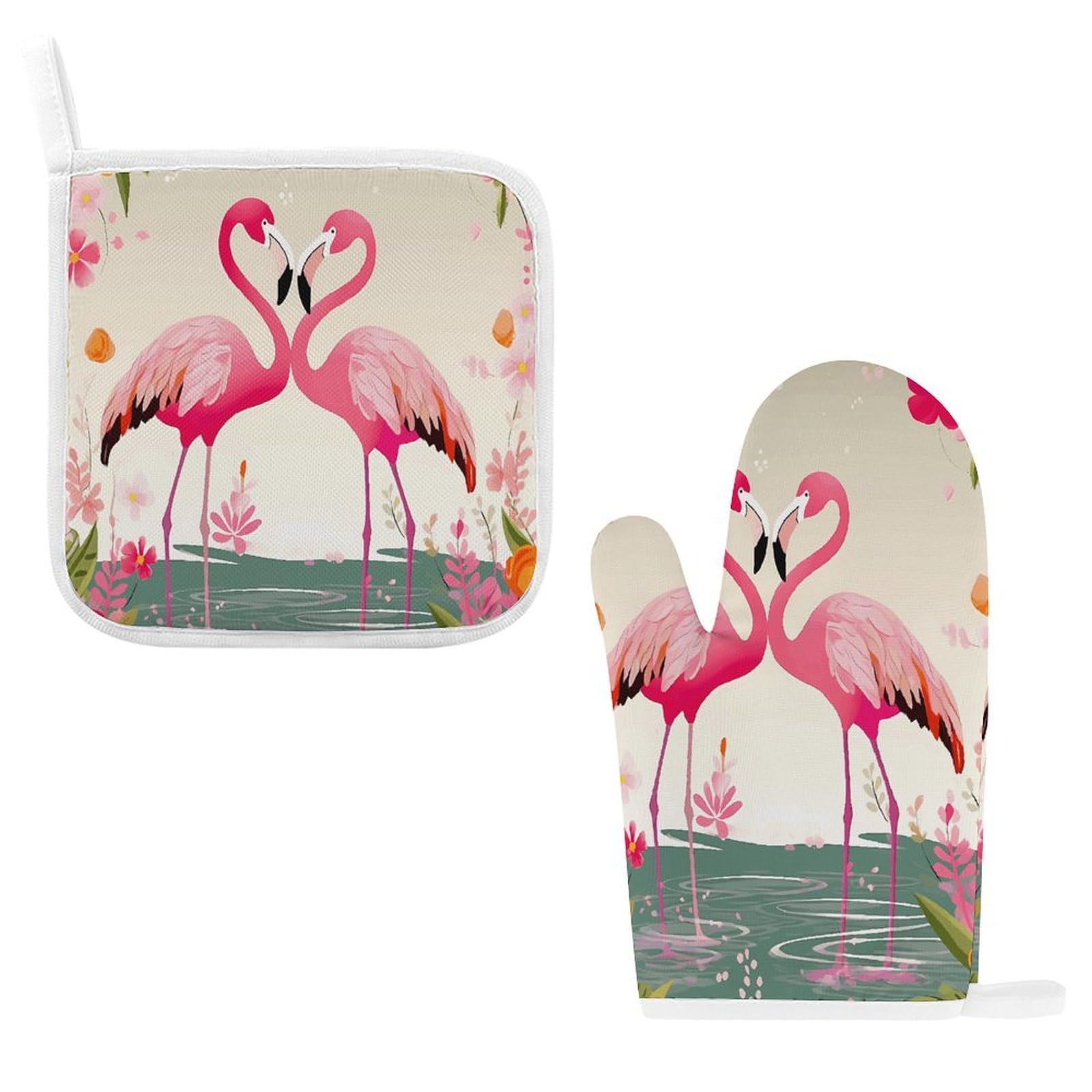 Fodpand Style Flamingos And Flowers Oven Mitts And Pot Holders Sets
